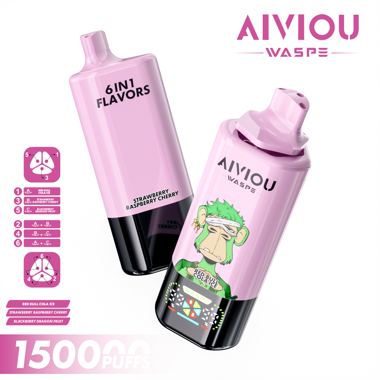 WASPE AIVIOU 150K | 150000 puffs, 64mL, 6 flavors in one, 6-in-1, longest-lasting, bulk disposable vape - Image 11