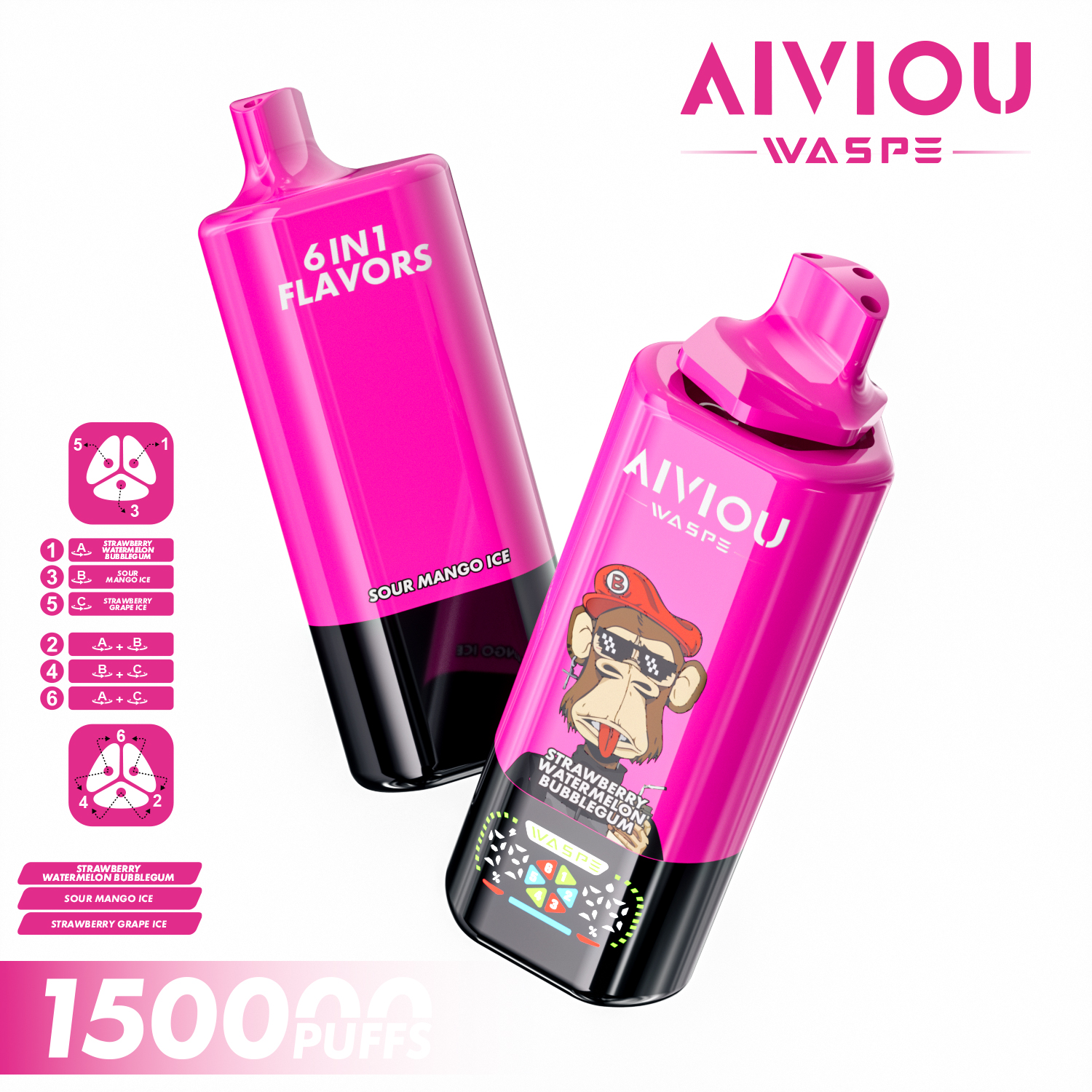 WASPE AIVIOU 150K | 150000 puffs, 64mL, 6 flavors in one, 6-in-1, longest-lasting, bulk disposable vape - Image 12