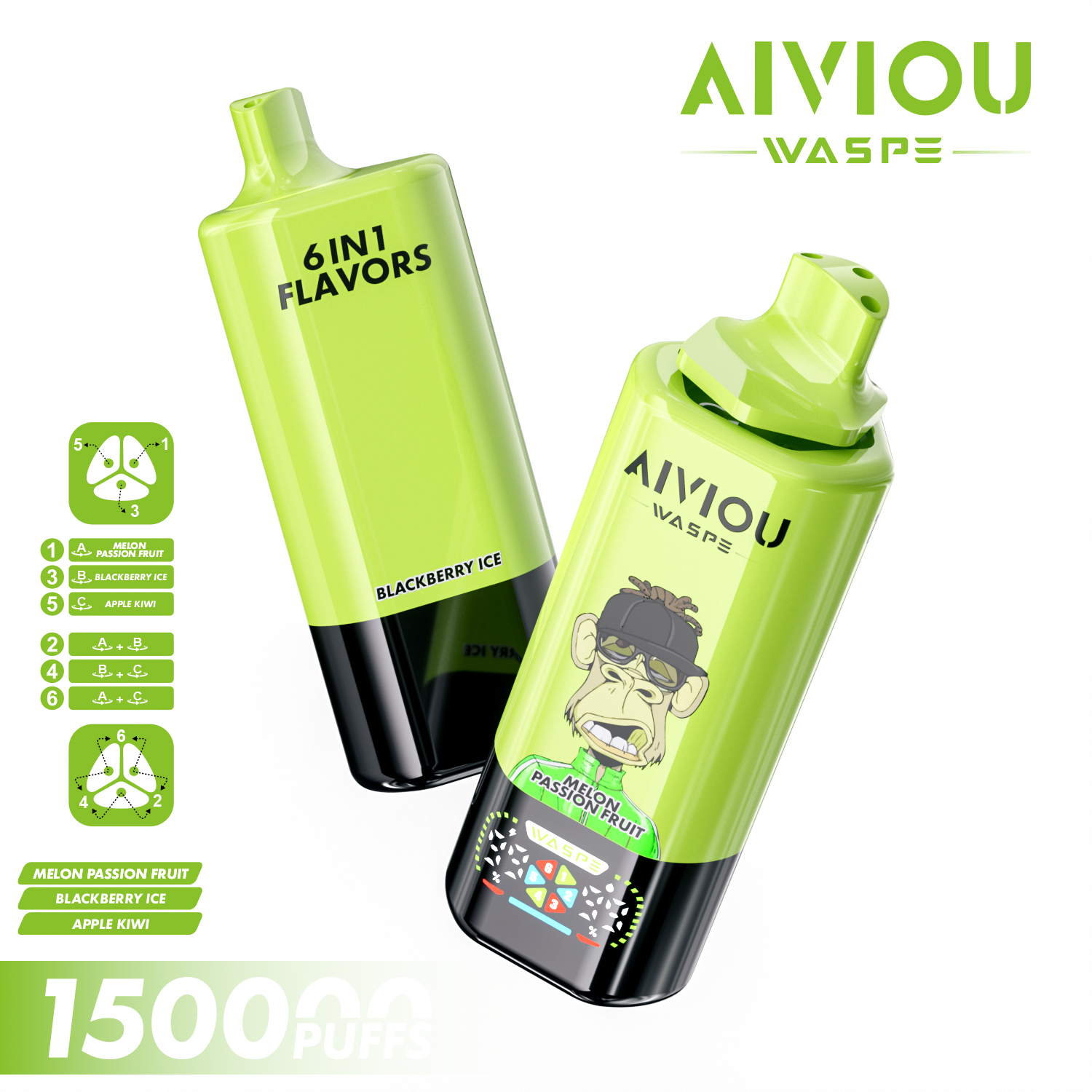 WASPE AIVIOU 150K | 150000 puffs, 64mL, 6 flavors in one, 6-in-1, longest-lasting, bulk disposable vape - Image 13