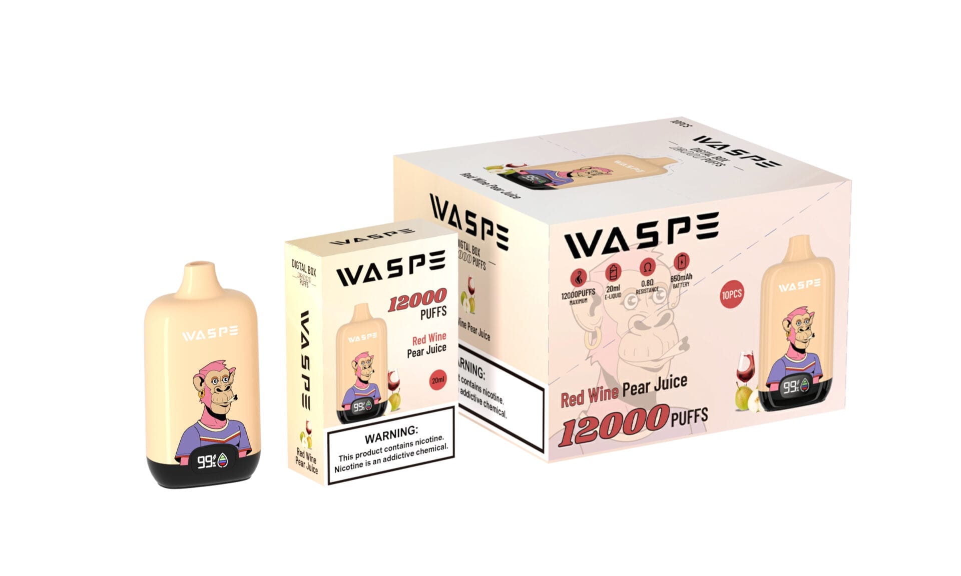WASPE 12000 Puffs | 0%-5% nicotine, 20mL, 650mAh, LCD display, bulk disposable vape - Image 8