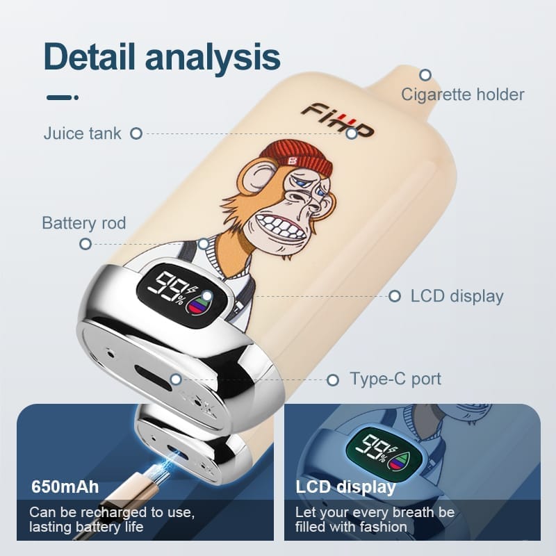 FIHP 12000 Puffs | 2%-5% nicotine, 20mL, LED display, bulk disposable vape - Image 2