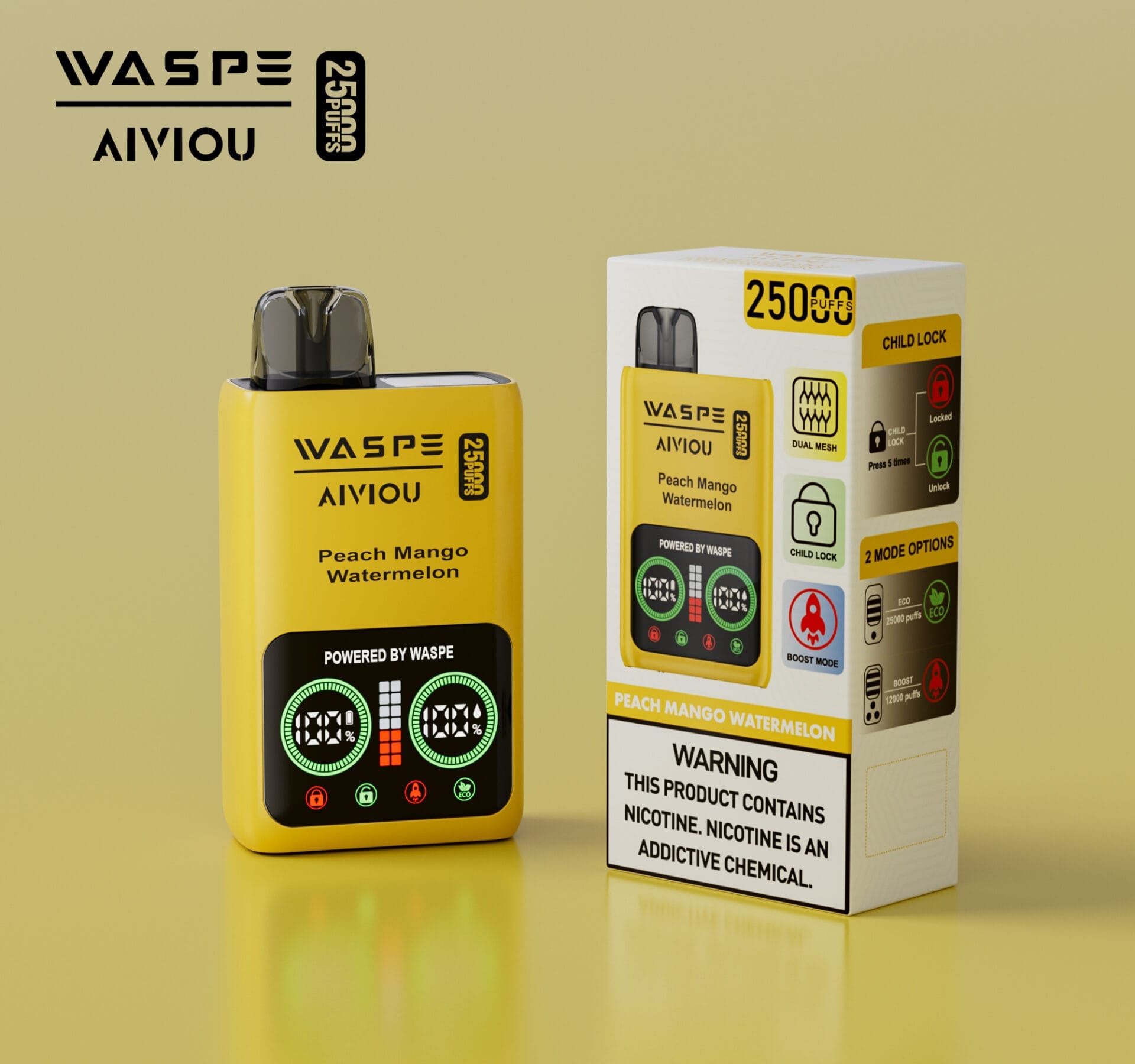 WASPE 25000 Puffs | 0%-5% nicotine, 25mL, dual mesh, LCD display, bulk disposable vape - Image 8