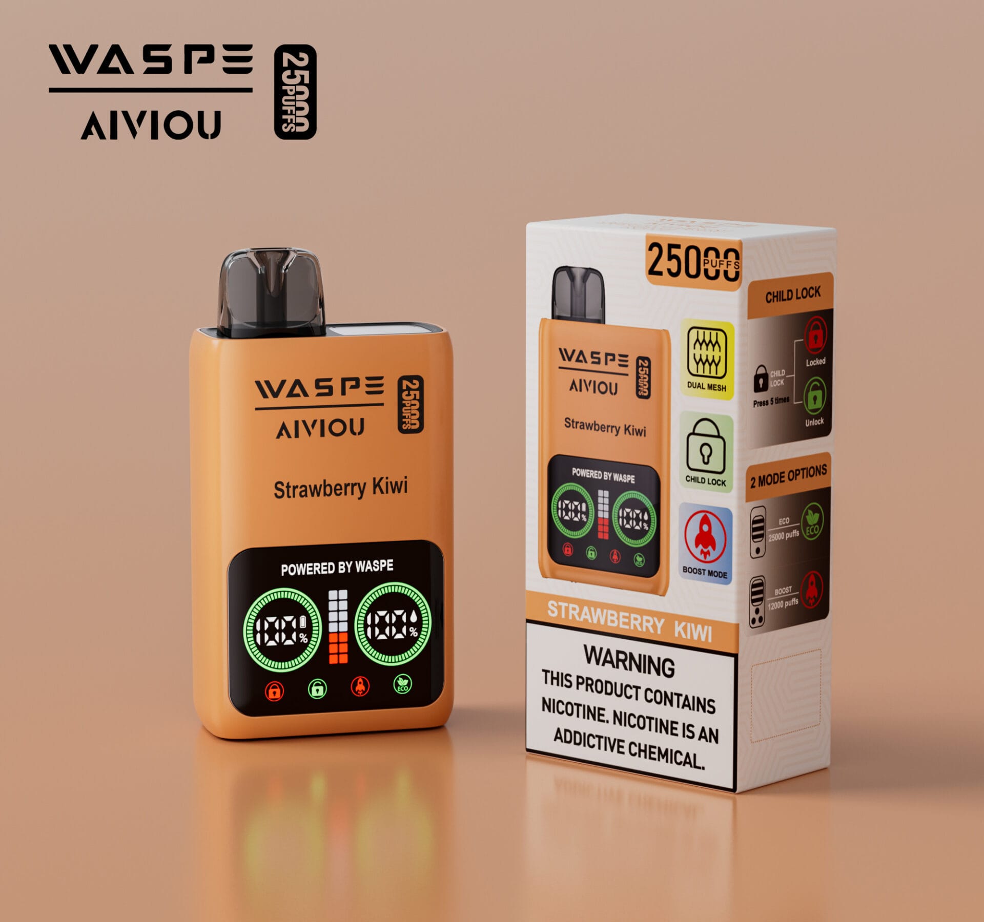 WASPE 25000 Puffs | 0%-5% nicotine, 25mL, dual mesh, LCD display, bulk disposable vape - Image 13