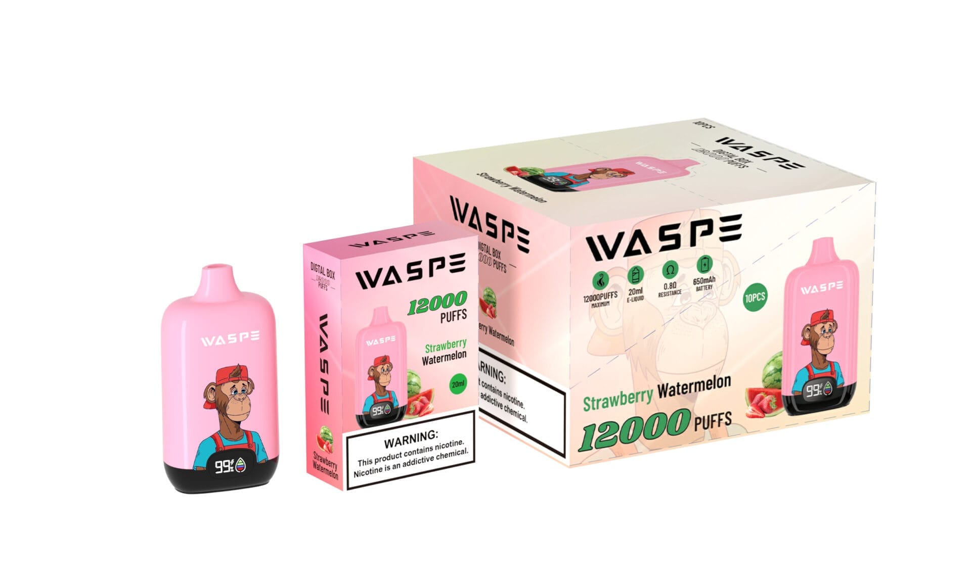 WASPE 12000 Puffs | 0%-5% nicotine, 20mL, 650mAh, LCD display, bulk disposable vape - Image 7