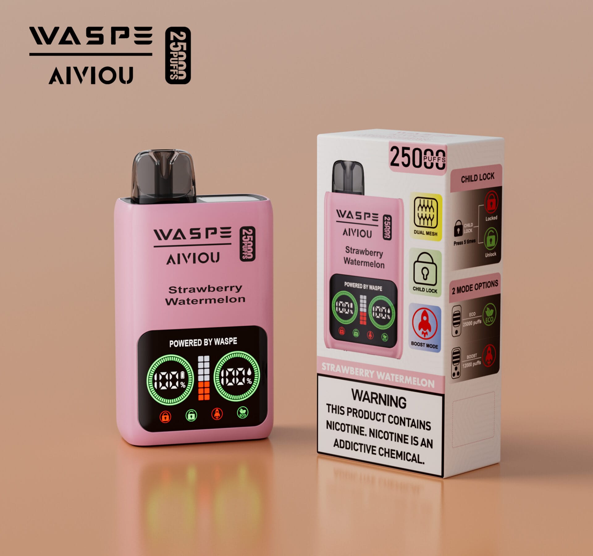 WASPE 25000 Puffs | 0%-5% nicotine, 25mL, dual mesh, LCD display, bulk disposable vape - Image 12