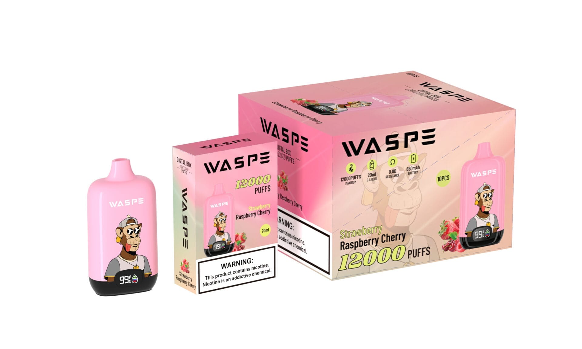 WASPE 12000 Puffs | 0%-5% nicotine, 20mL, 650mAh, LCD display, bulk disposable vape - Image 5