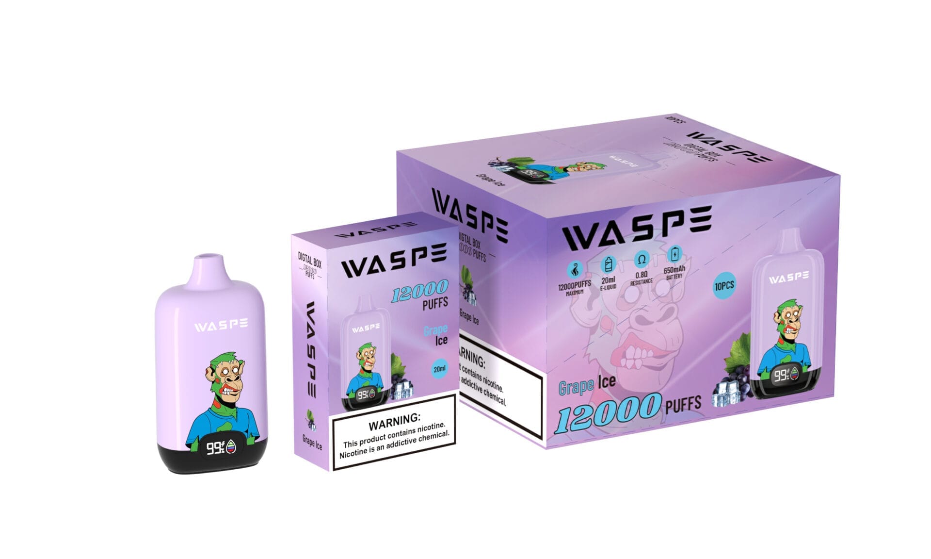WASPE 12000 Puffs | 0%-5% nicotine, 20mL, 650mAh, LCD display, bulk disposable vape - Image 12