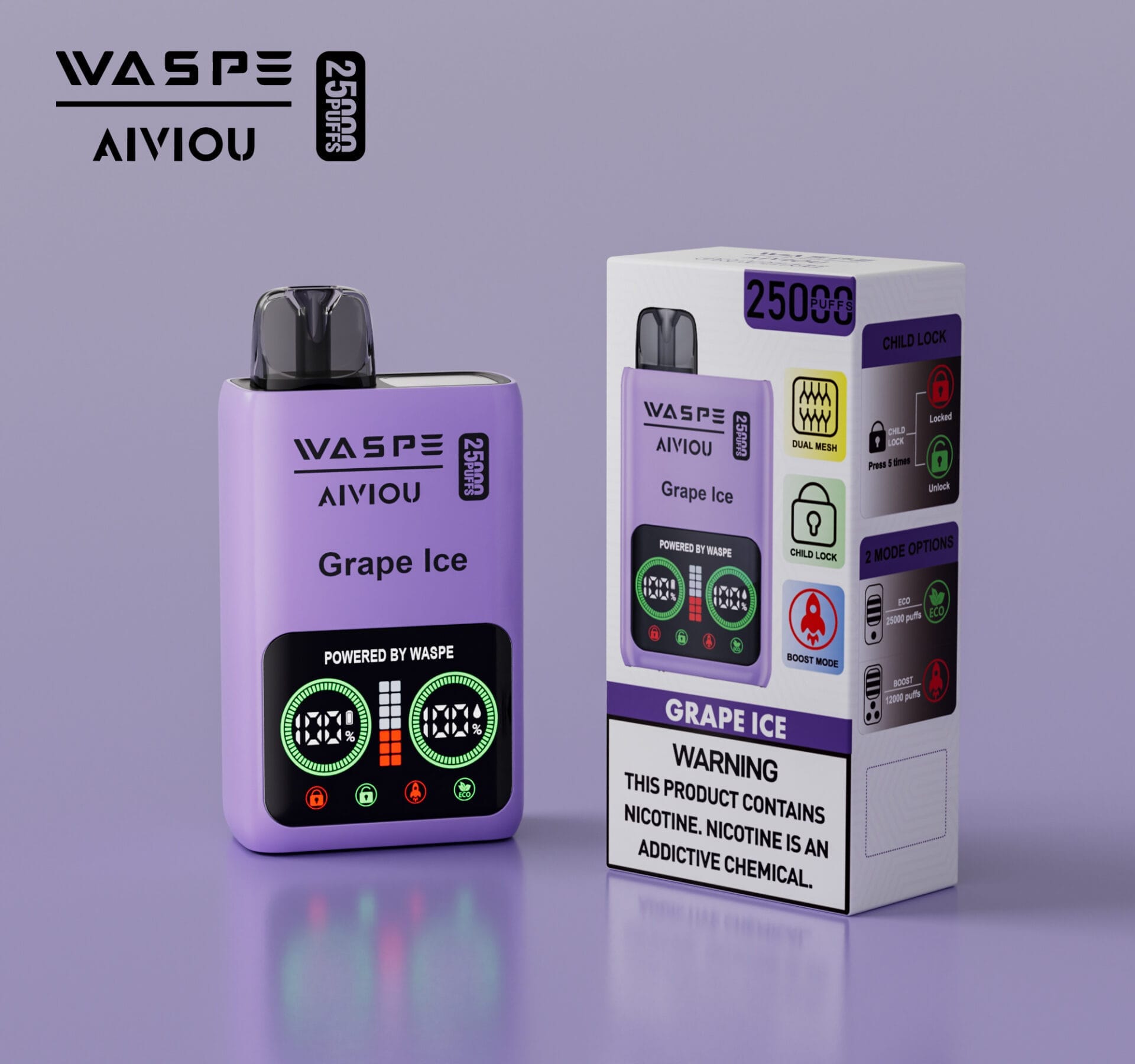WASPE 25000 Puffs | 0%-5% nicotine, 25mL, dual mesh, LCD display, bulk disposable vape - Image 7