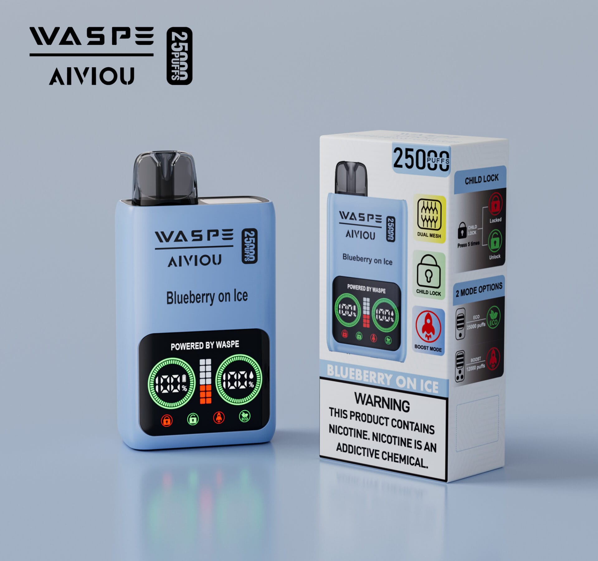WASPE 25000 Puffs | 0%-5% nicotine, 25mL, dual mesh, LCD display, bulk disposable vape - Image 10