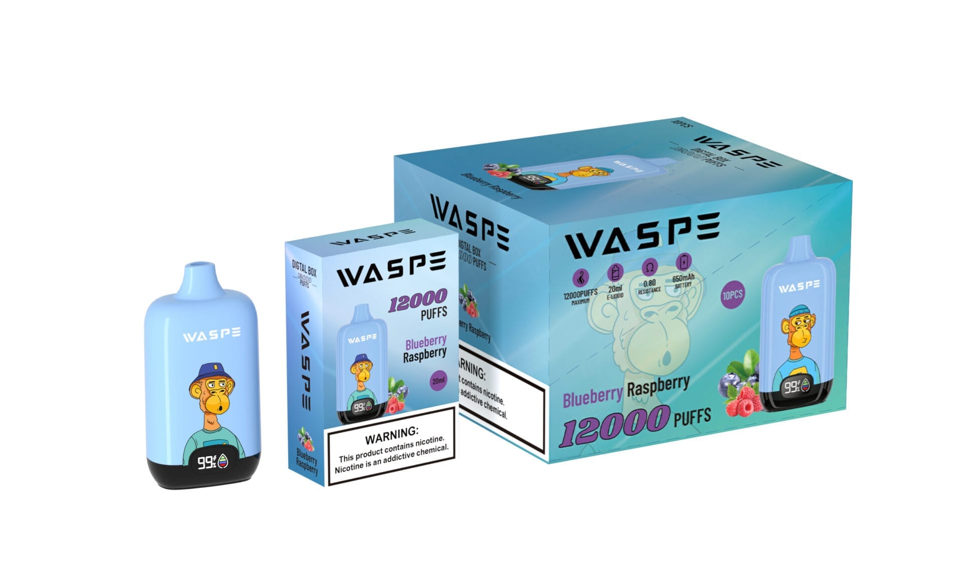 WASPE 12000 Puffs | 0%-5% nicotine, 20mL, 650mAh, LCD display, bulk disposable vape - Image 11