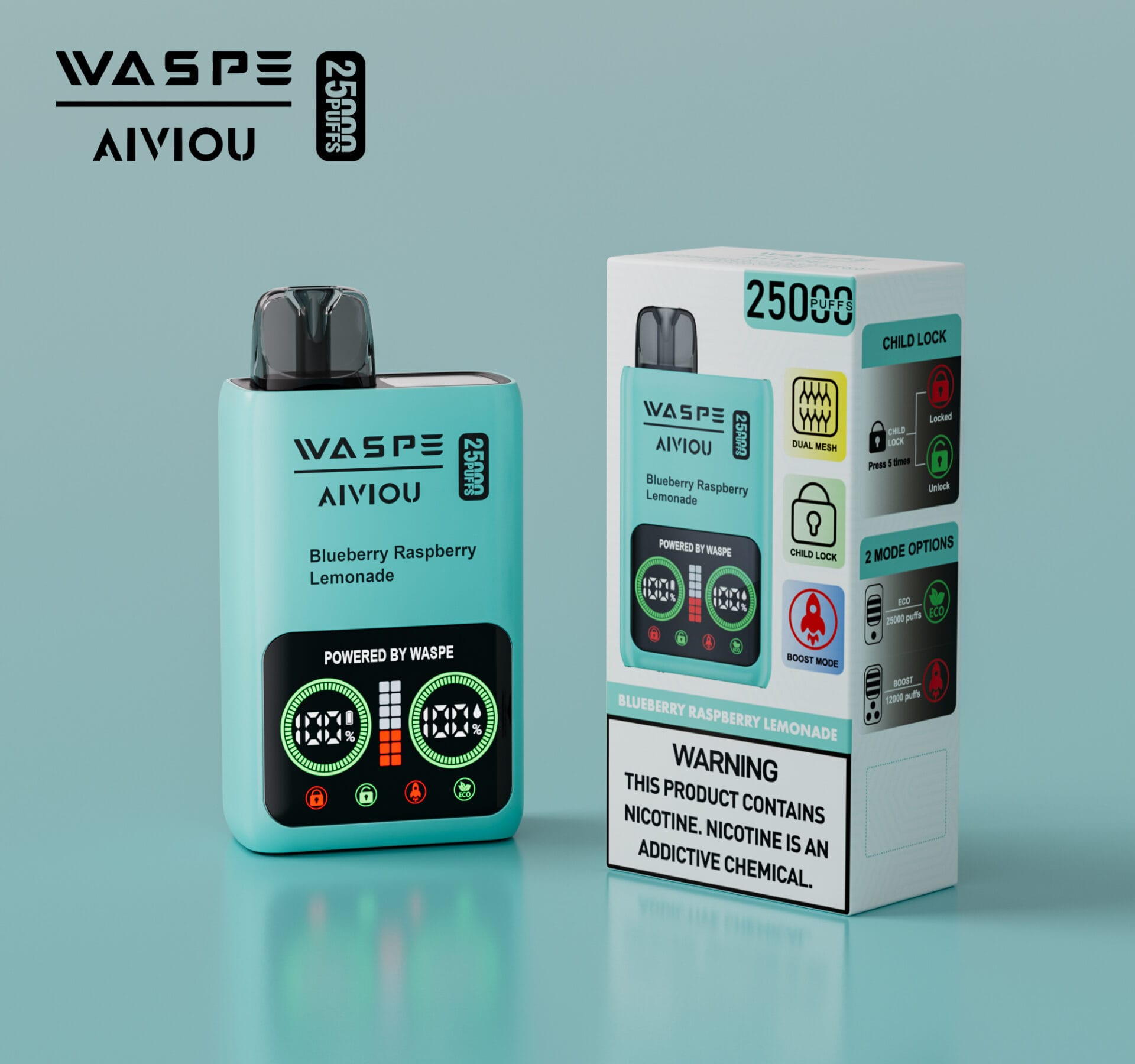 WASPE 25000 Puffs | 0%-5% nicotine, 25mL, dual mesh, LCD display, bulk disposable vape - Image 9