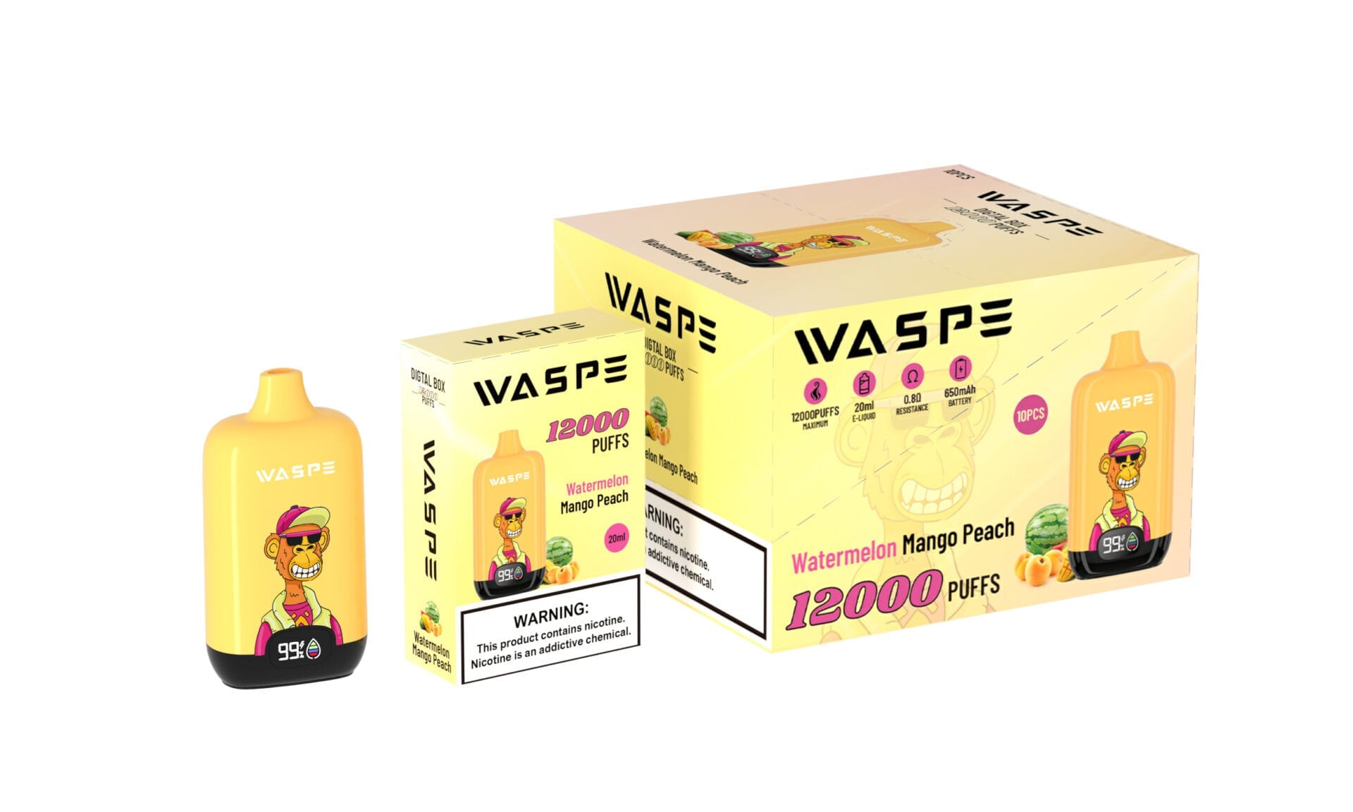 WASPE 12000 Puffs | 0%-5% nicotine, 20mL, 650mAh, LCD display, bulk disposable vape - Image 13