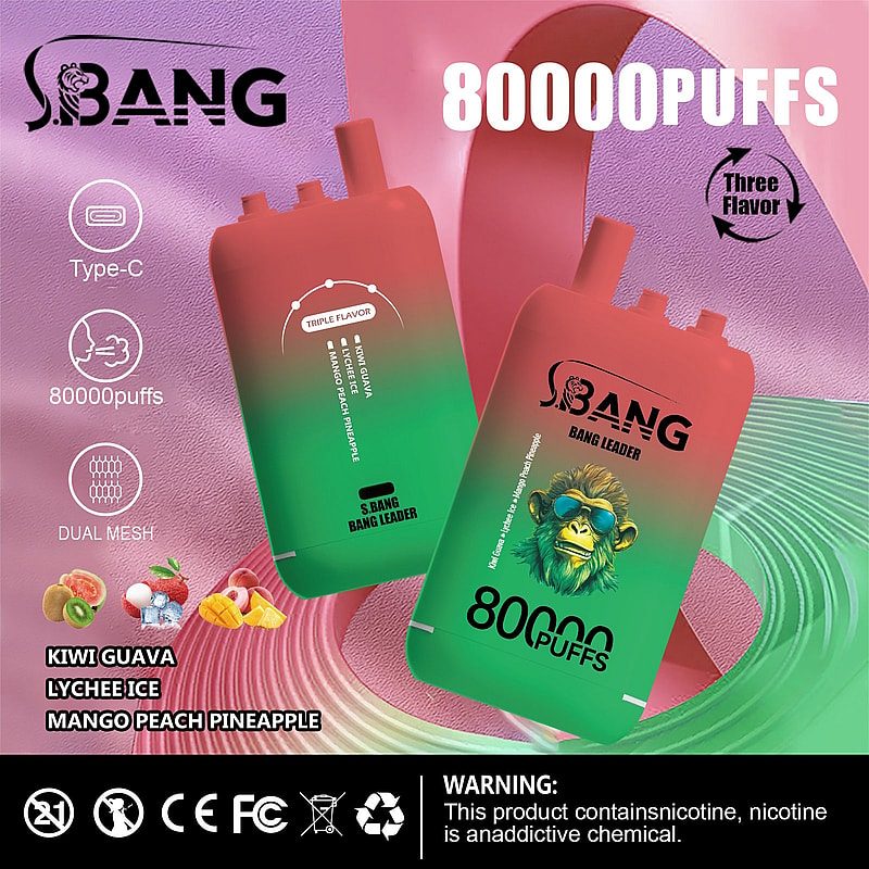 Bang Leader 80K | 80000 puffs, triple flavor, dual mesh, Type-C rechargeable, bulk disposable vape - Image 7