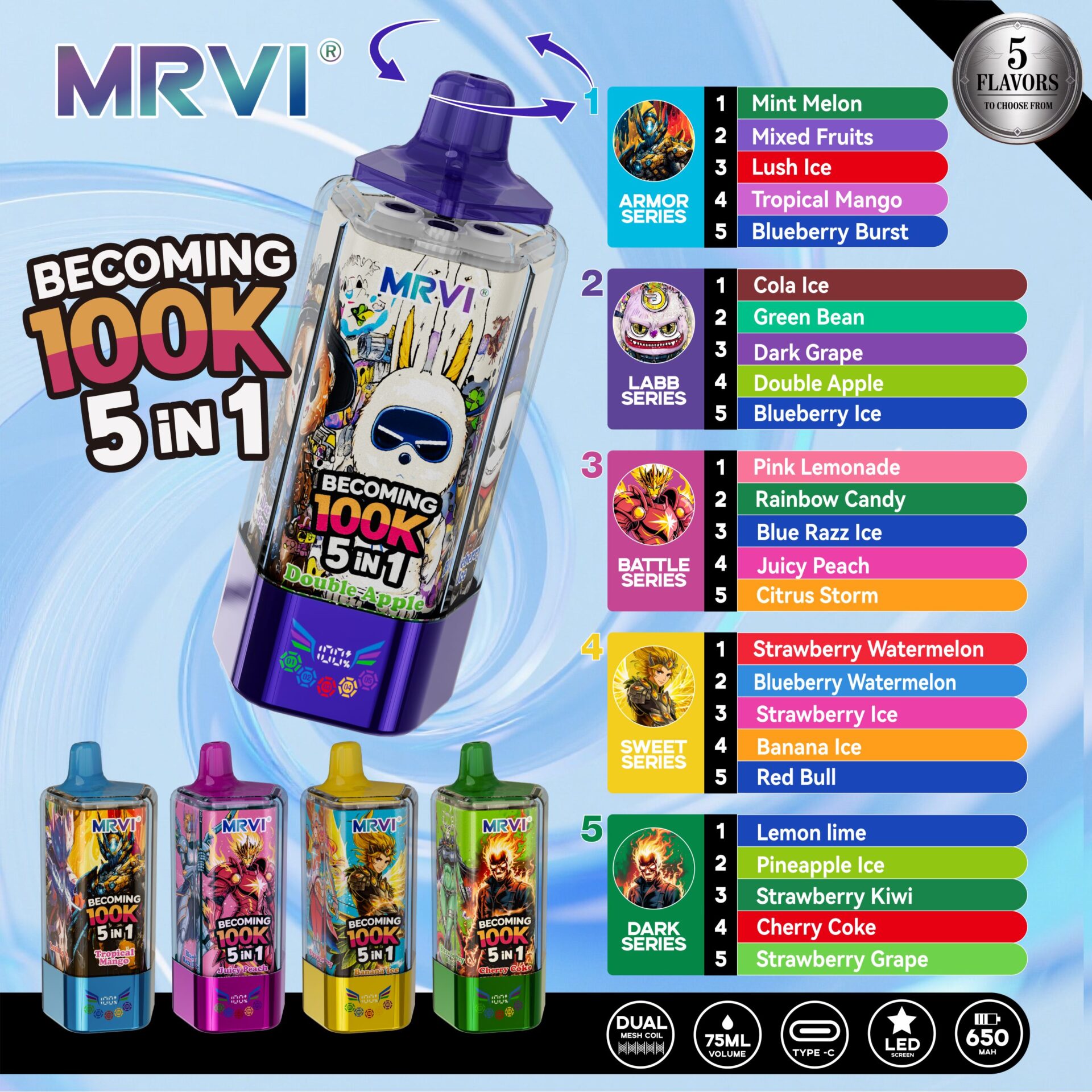 MRVI BECOMING 100K | 5-in-1 100000 puffs touch screen bulk disposable vape - Image 2