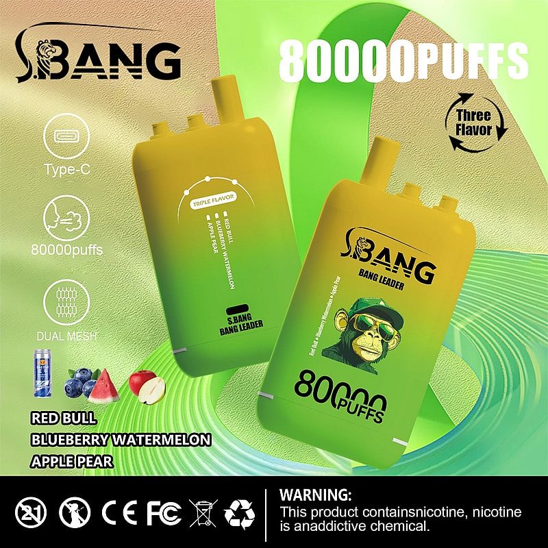 Bang Leader 80K | 80000 puffs, triple flavor, dual mesh, Type-C rechargeable, bulk disposable vape - Image 6