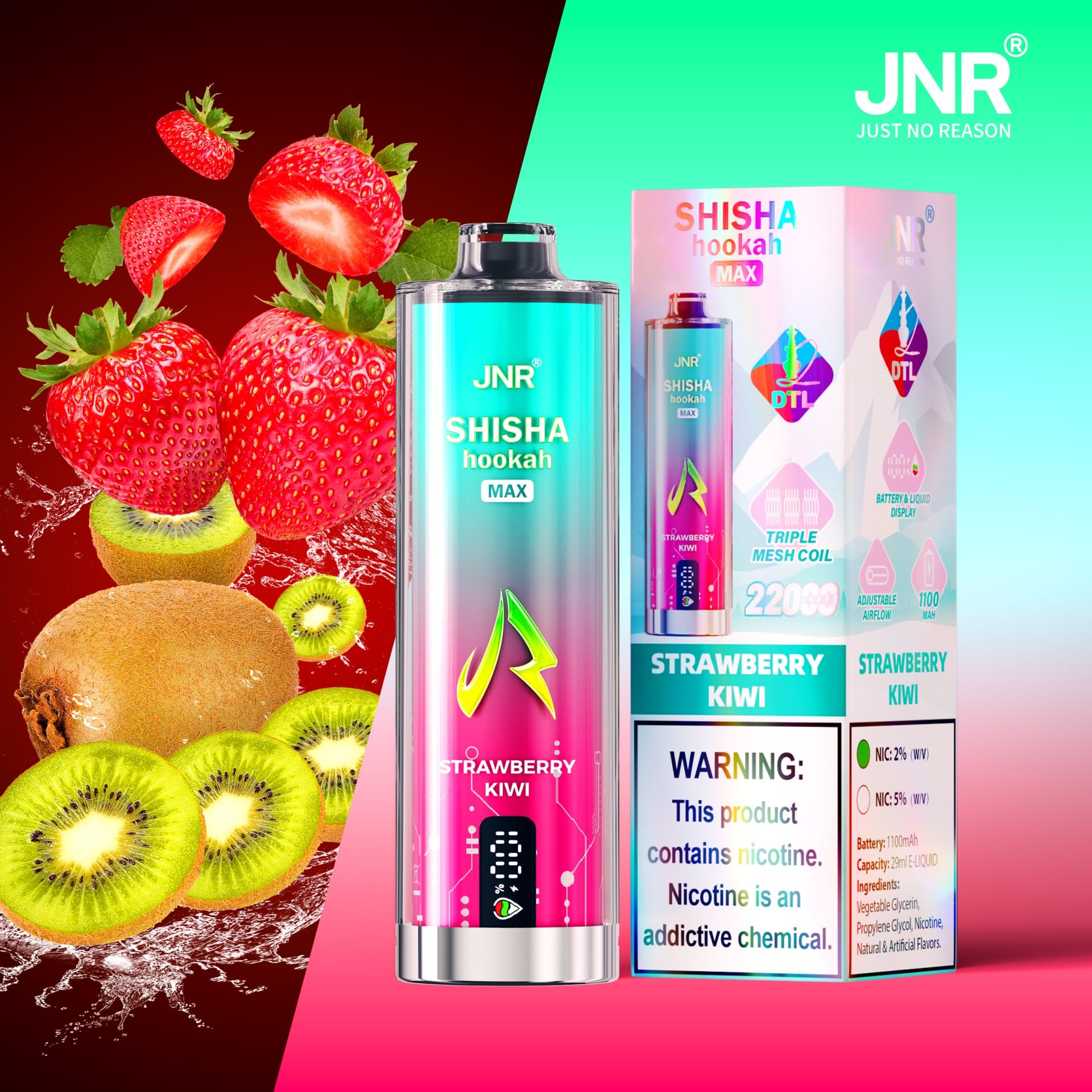 JNR Shisha Max 22000 Puffs | 2% nicotine, 29mL, triple mesh, airflow control, battery & liquid display - Image 7