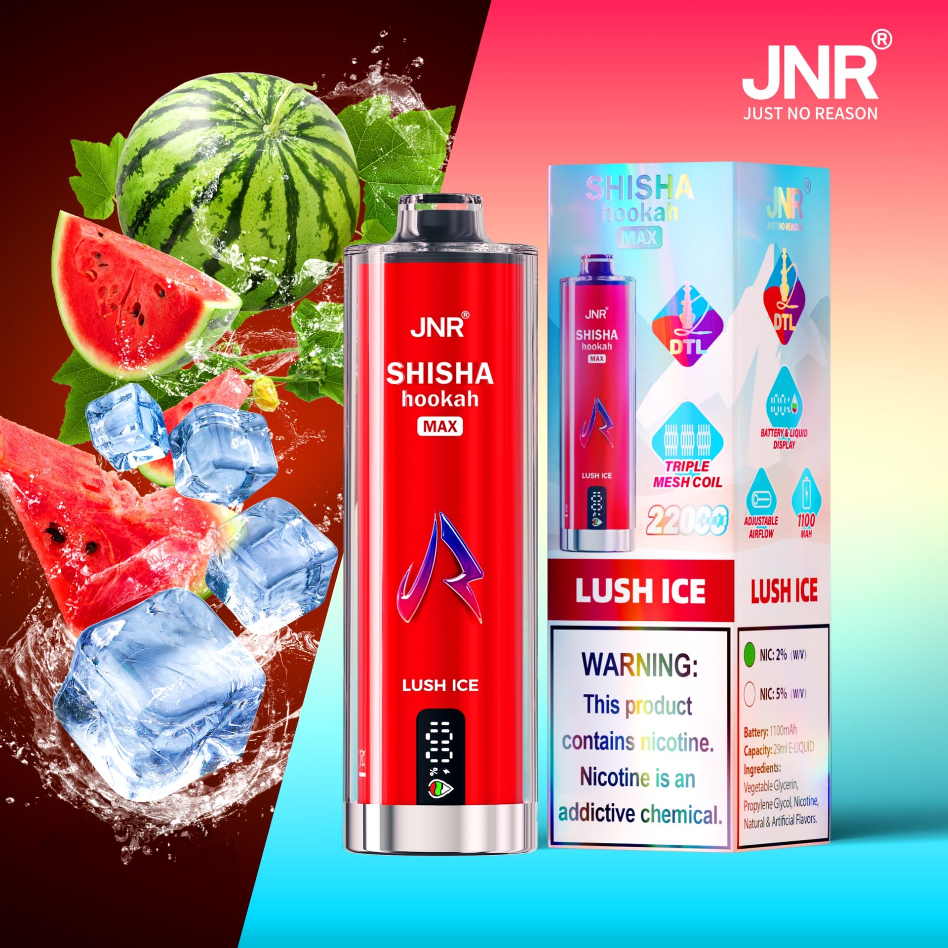 JNR Shisha Max 22000 Puffs | 2% nicotine, 29mL, triple mesh, airflow control, battery & liquid display - Image 9