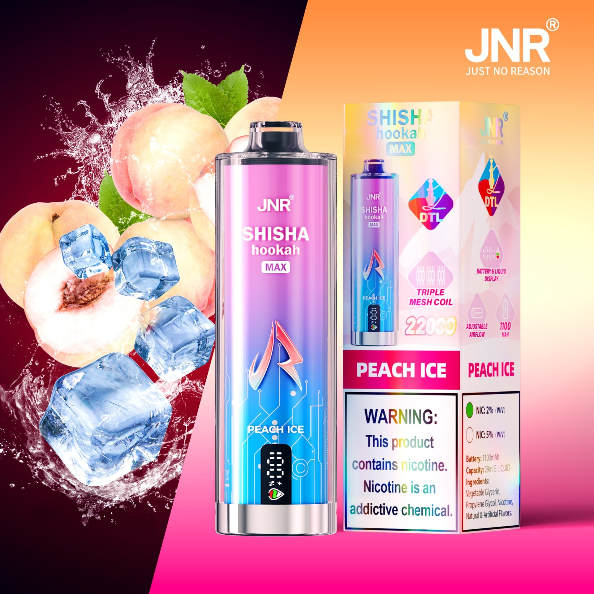 JNR Shisha Max 22000 Puffs | 2% nicotine, 29mL, triple mesh, airflow control, battery & liquid display - Image 10
