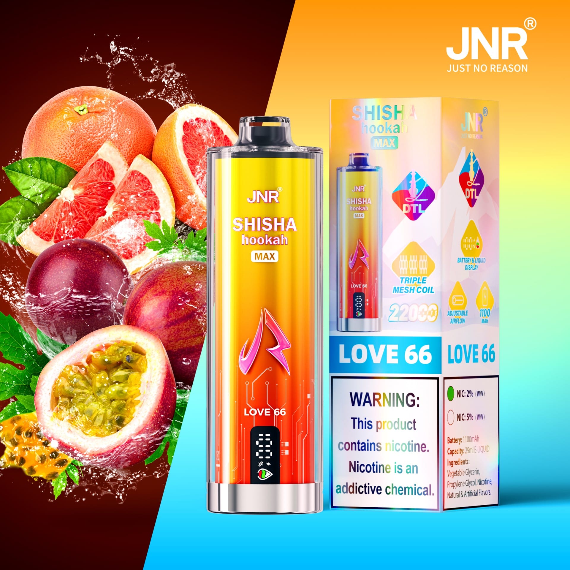 JNR Shisha Max 22000 Puffs | 2% nicotine, 29mL, triple mesh, airflow control, battery & liquid display - Image 11