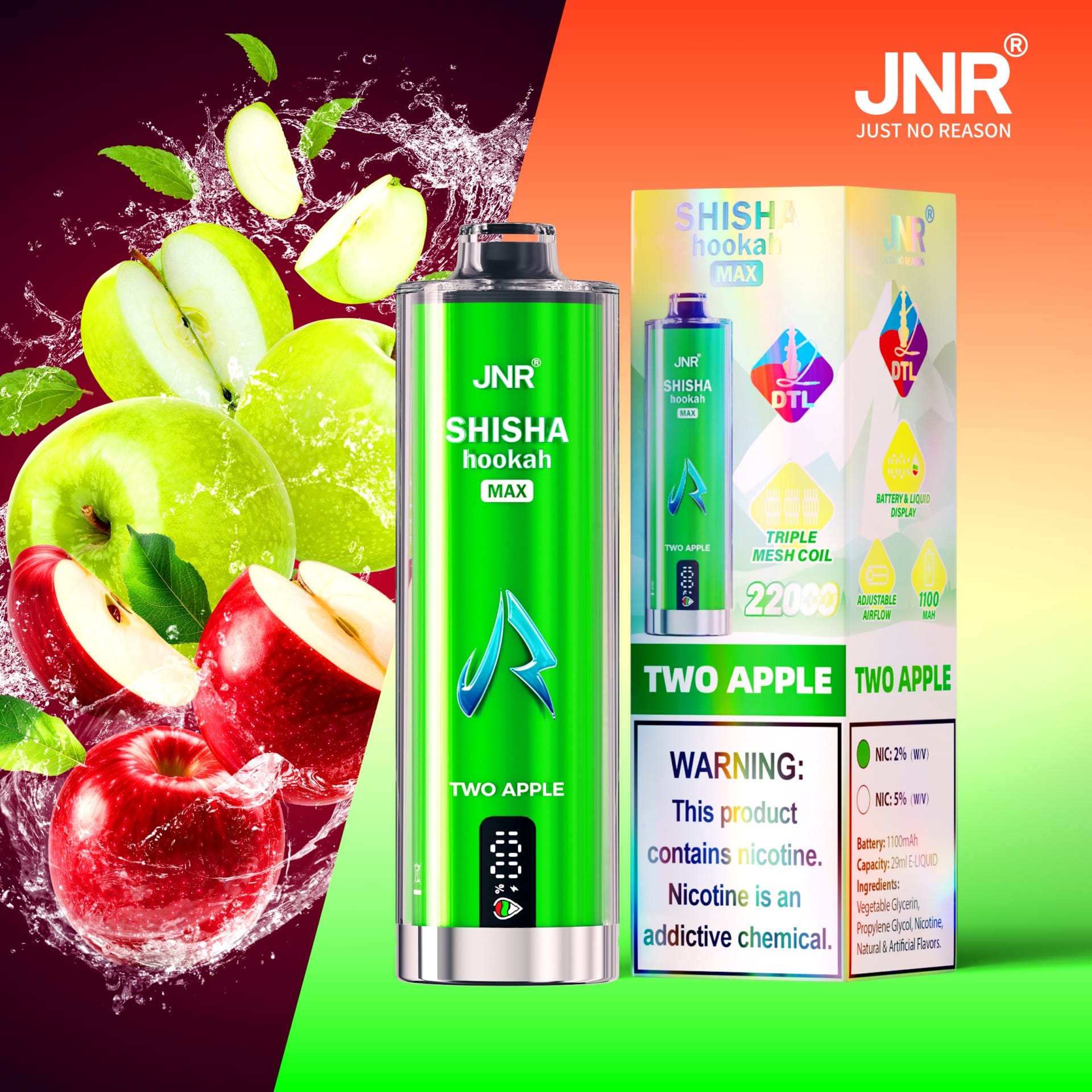 JNR Shisha Max 22000 Puffs | 2% nicotine, 29mL, triple mesh, airflow control, battery & liquid display - Image 12