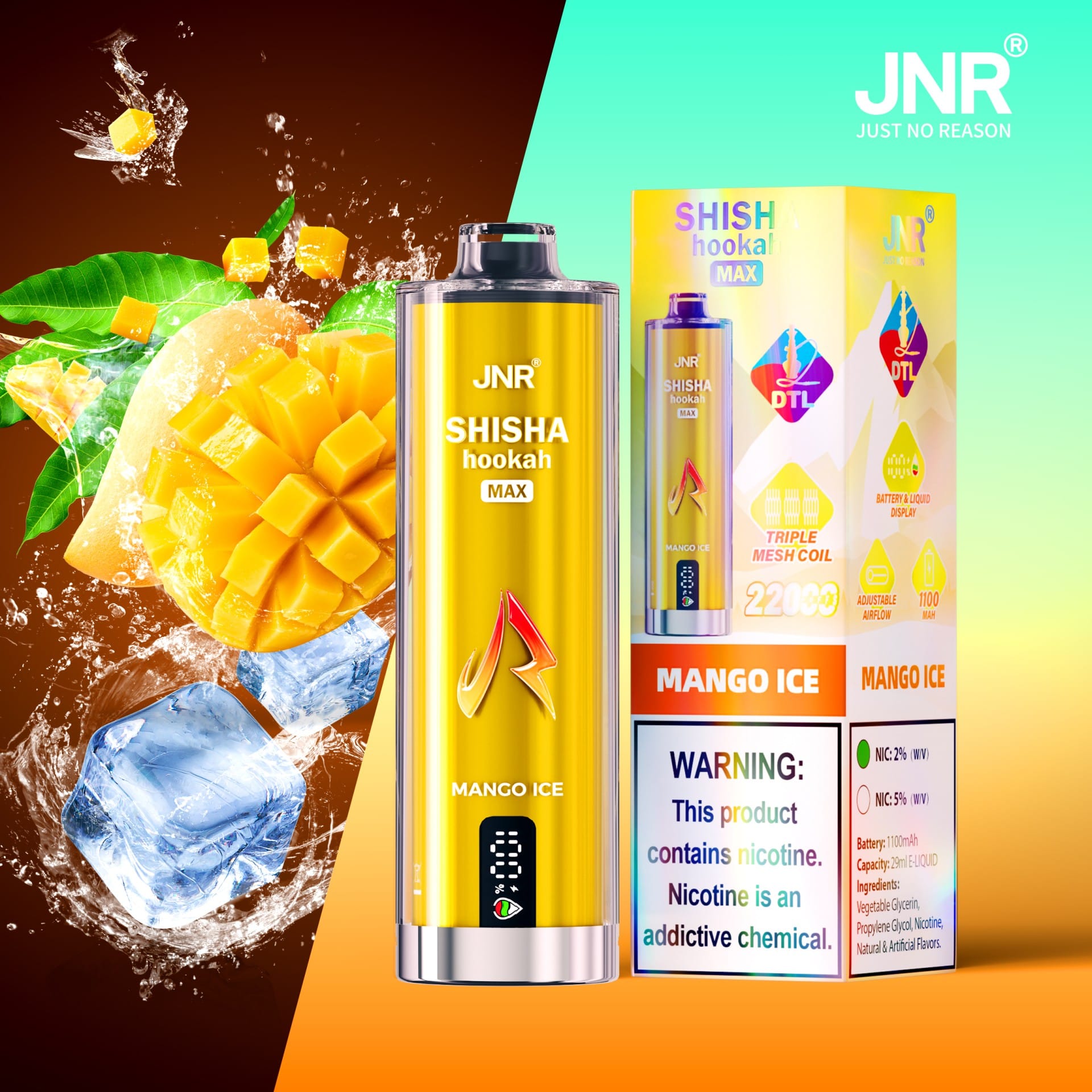 JNR Shisha Max 22000 Puffs | 2% nicotine, 29mL, triple mesh, airflow control, battery & liquid display - Image 14