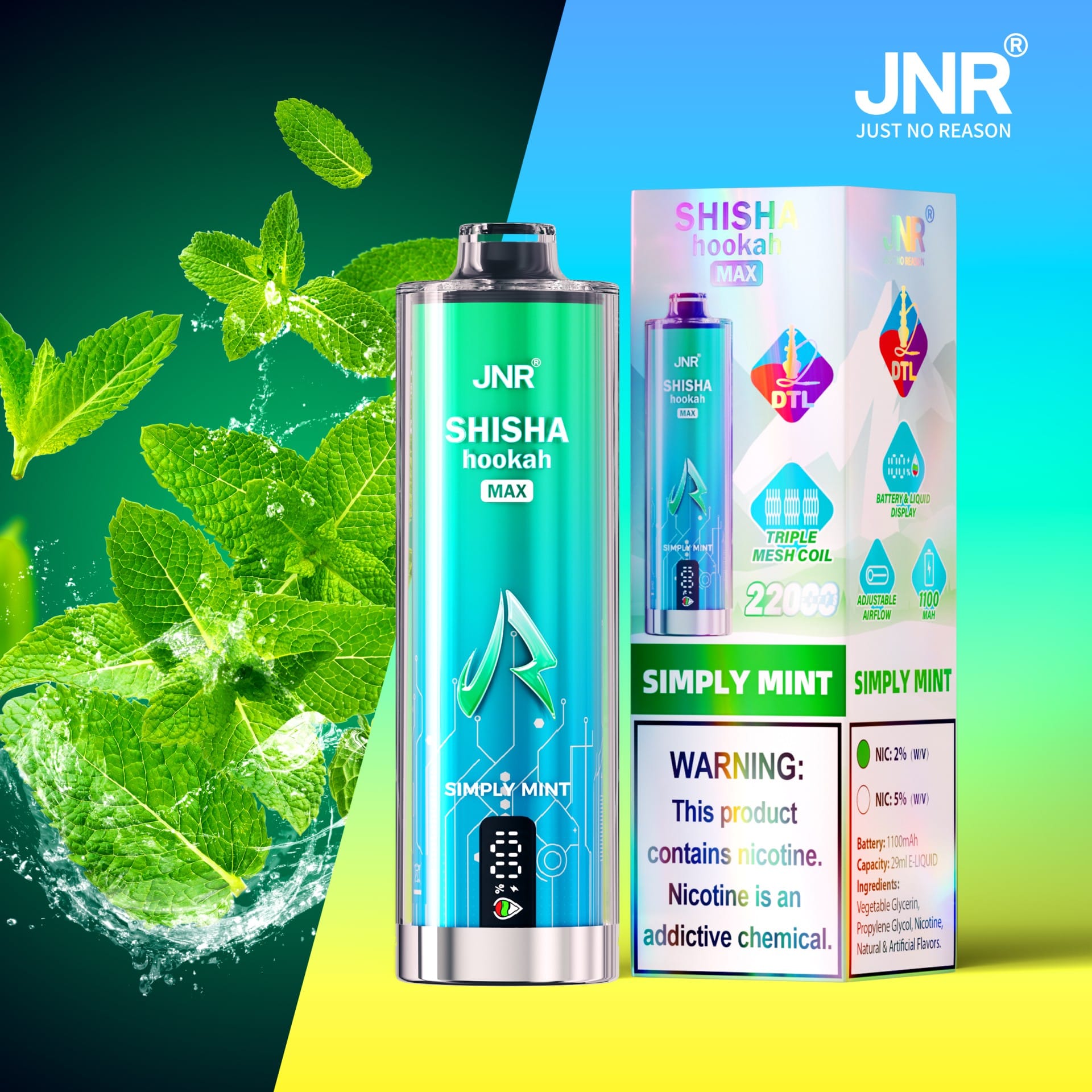 JNR Shisha Max 22000 Puffs | 2% nicotine, 29mL, triple mesh, airflow control, battery & liquid display - Image 15