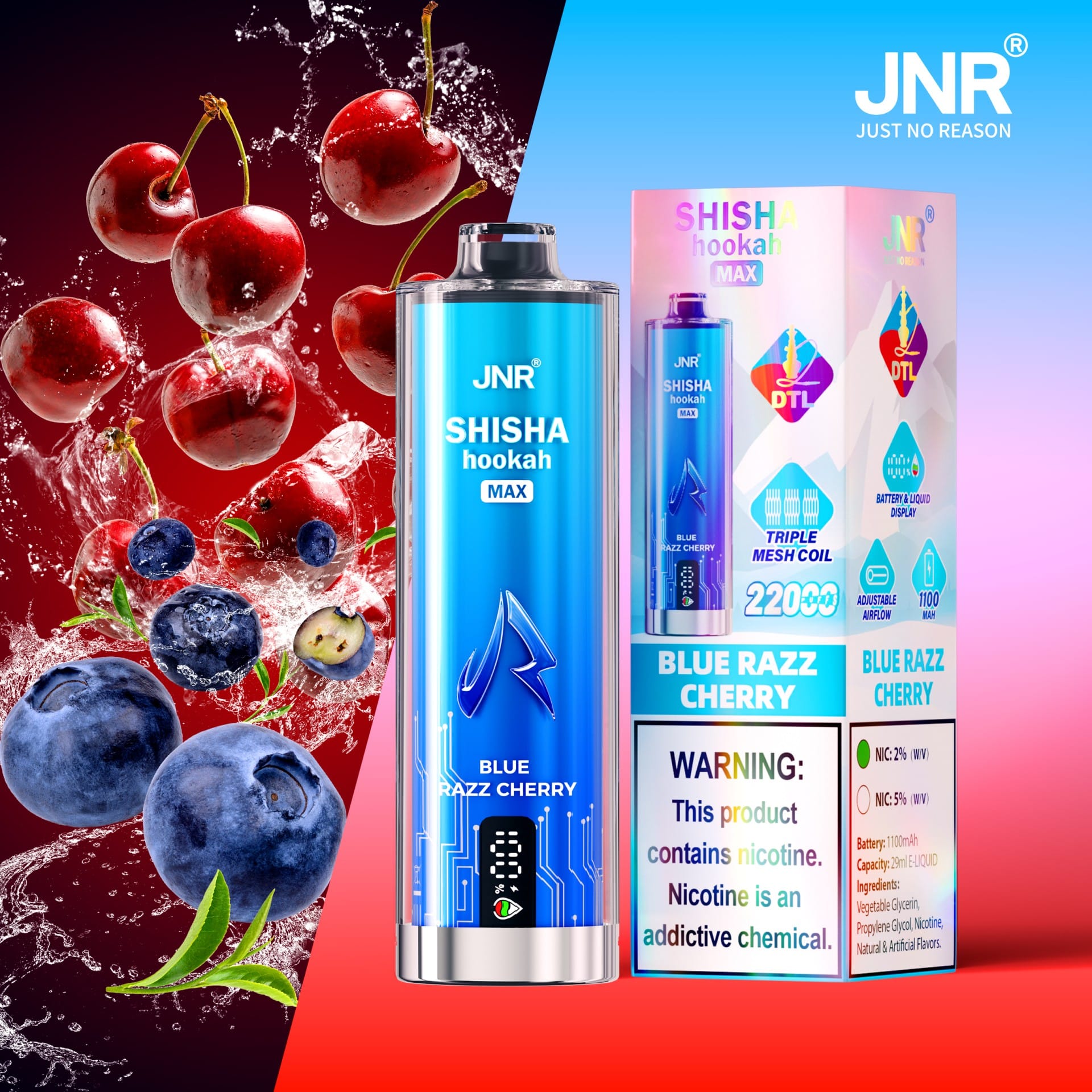 JNR Shisha Max 22000 Puffs | 2% nicotine, 29mL, triple mesh, airflow control, battery & liquid display - Image 16