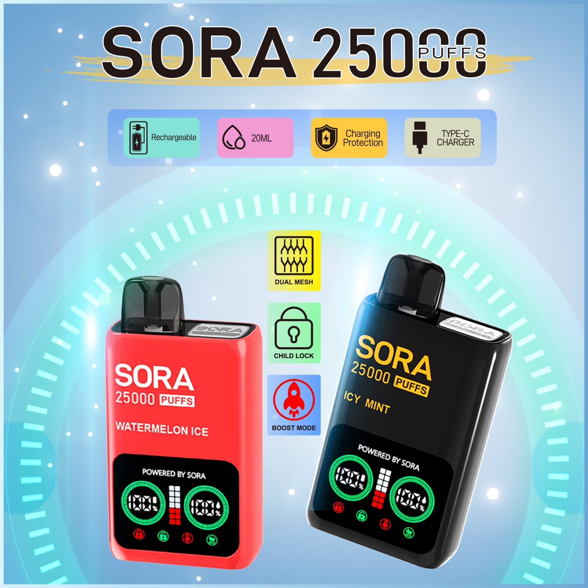 SORA 25K Dual Mesh 25000 Puffs | 5% nicotine, bulk disposable vape