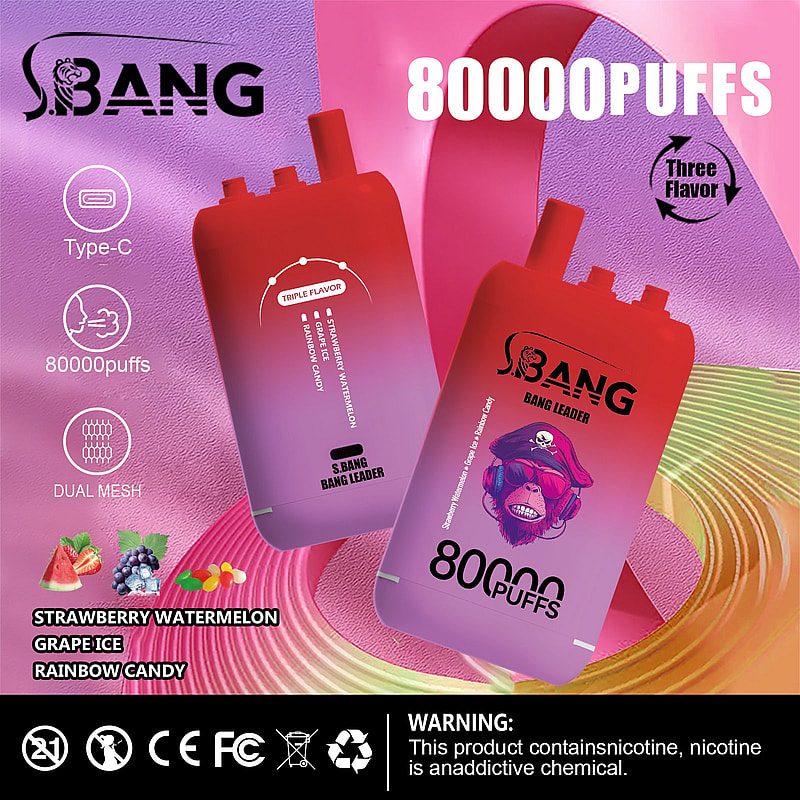 Bang Leader 80K | 80000 puffs, triple flavor, dual mesh, Type-C rechargeable, bulk disposable vape