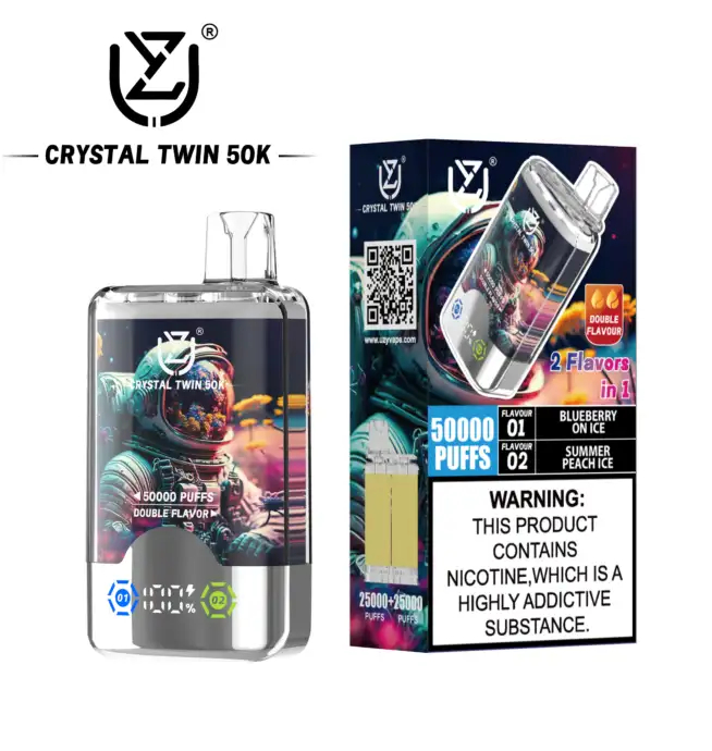 UZY Crystal Twin 50K | 2-in-1 dual-flavor 50000 puffs smart LED display 40ml mega capacity wholesale - Image 4