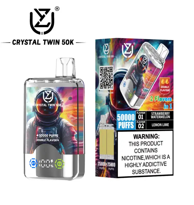 UZY Crystal Twin 50K | 2-in-1 dual-flavor 50000 puffs smart LED display 40ml mega capacity wholesale - Image 2