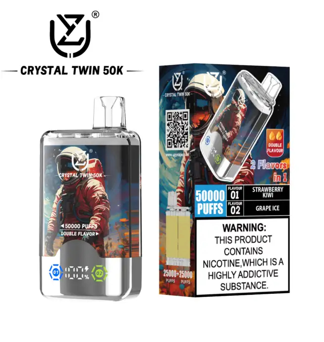 UZY Crystal Twin 50K | 2-in-1 dual-flavor 50000 puffs smart LED display 40ml mega capacity wholesale - Image 10