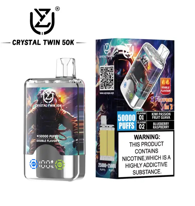 UZY Crystal Twin 50K | 2-in-1 dual-flavor 50000 puffs smart LED display 40ml mega capacity wholesale - Image 6