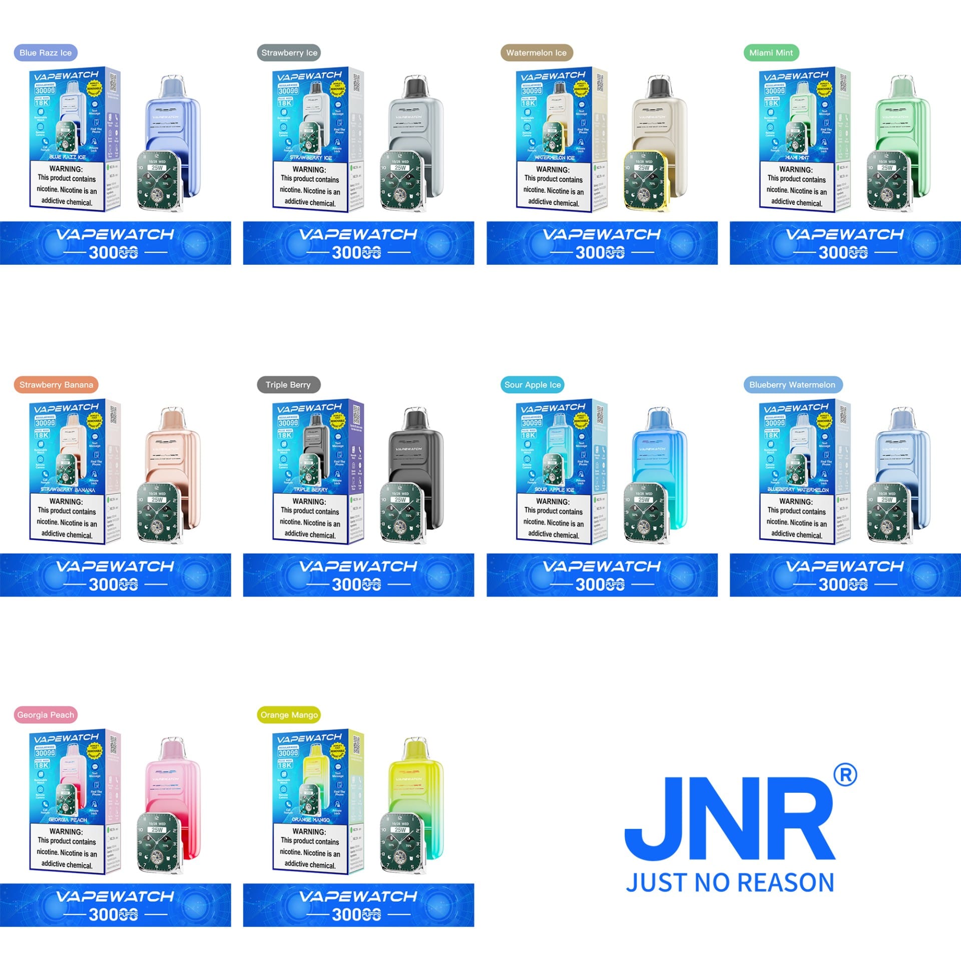 JNR Vape Watch 30000 Puffs | 2% nicotine, 19mL, dual mesh, 1000mAh, smart, quick charge - Image 2