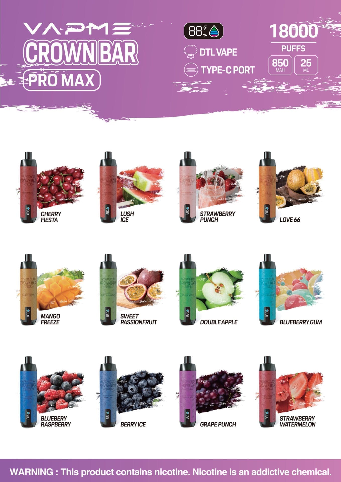 VAPME CROWN BAR 18000 Puffs | 2%-5% nicotine, 25mL, RGB light, bulk disposable vape - Image 14