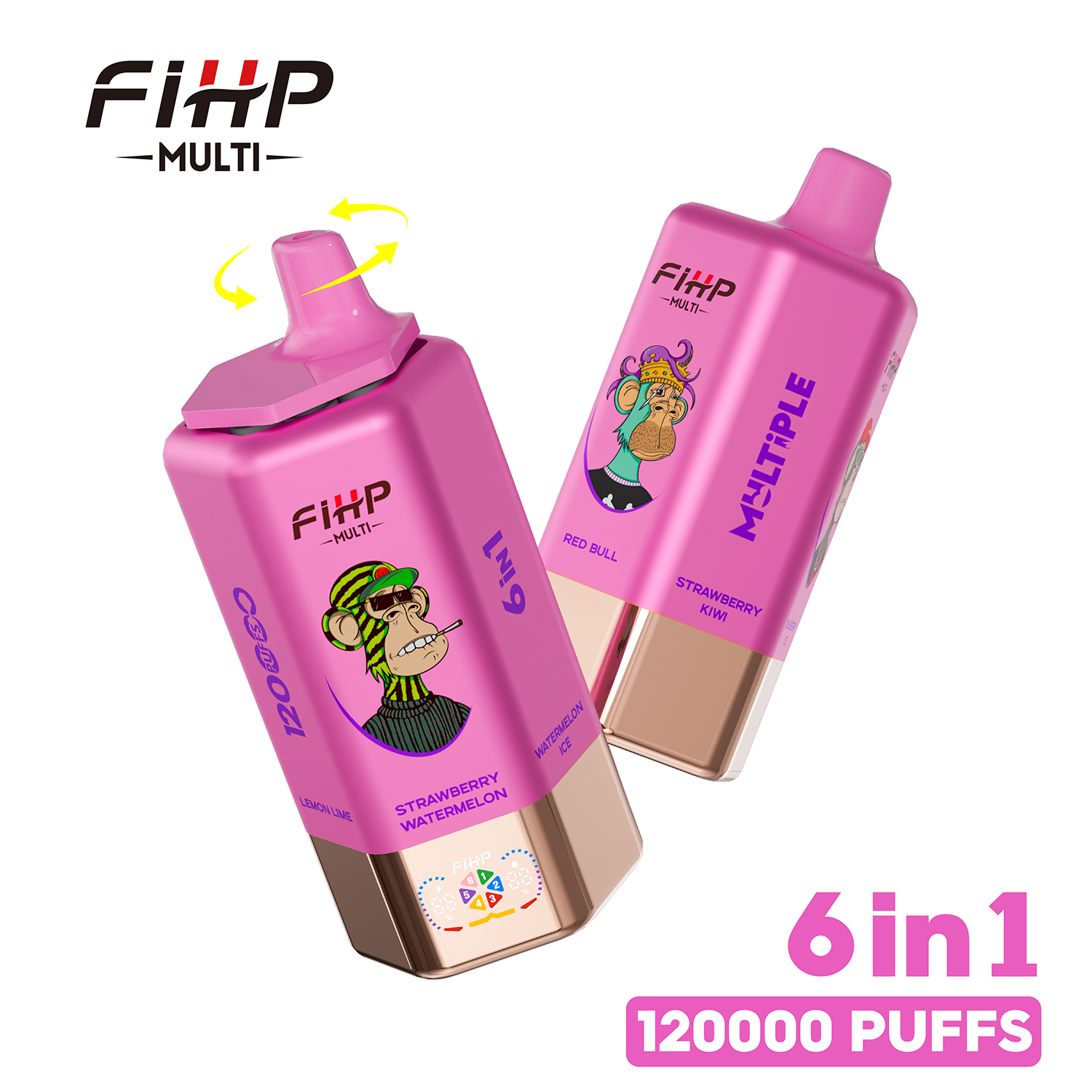 FIHP 120K | 120000 puffs, 64mL, 6-in-1, multi-flavor, LED screen, high puff count, bulk disposable vape - Image 2