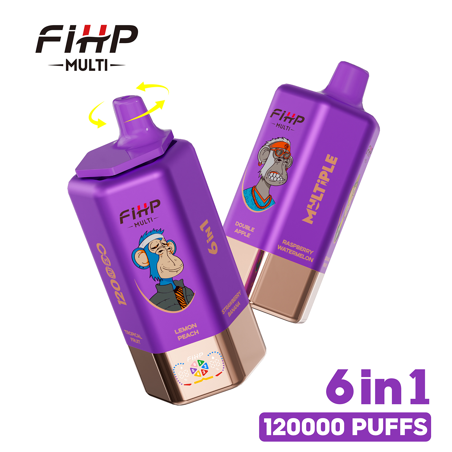 FIHP 120K | 120000 puffs, 64mL, 6-in-1, multi-flavor, LED screen, high puff count, bulk disposable vape - Image 7