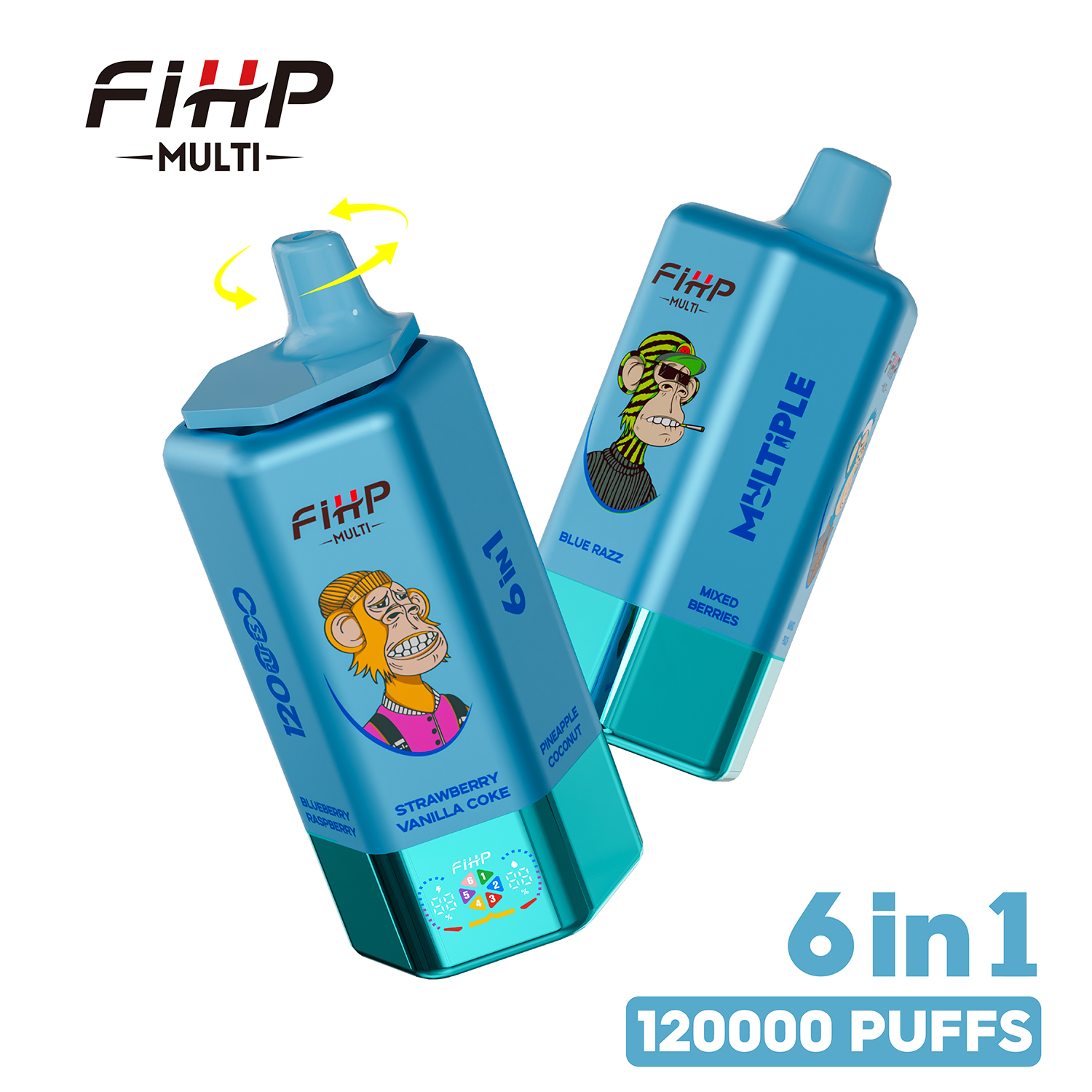 FIHP 120K | 120000 puffs, 64mL, 6-in-1, multi-flavor, LED screen, high puff count, bulk disposable vape - Image 6