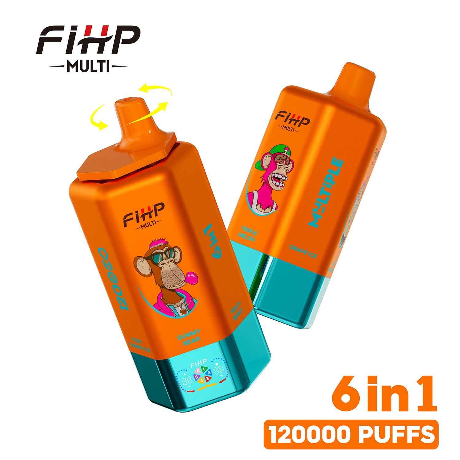 FIHP 120K | 120000 puffs, 64mL, 6-in-1, multi-flavor, LED screen, high puff count, bulk disposable vape - Image 5