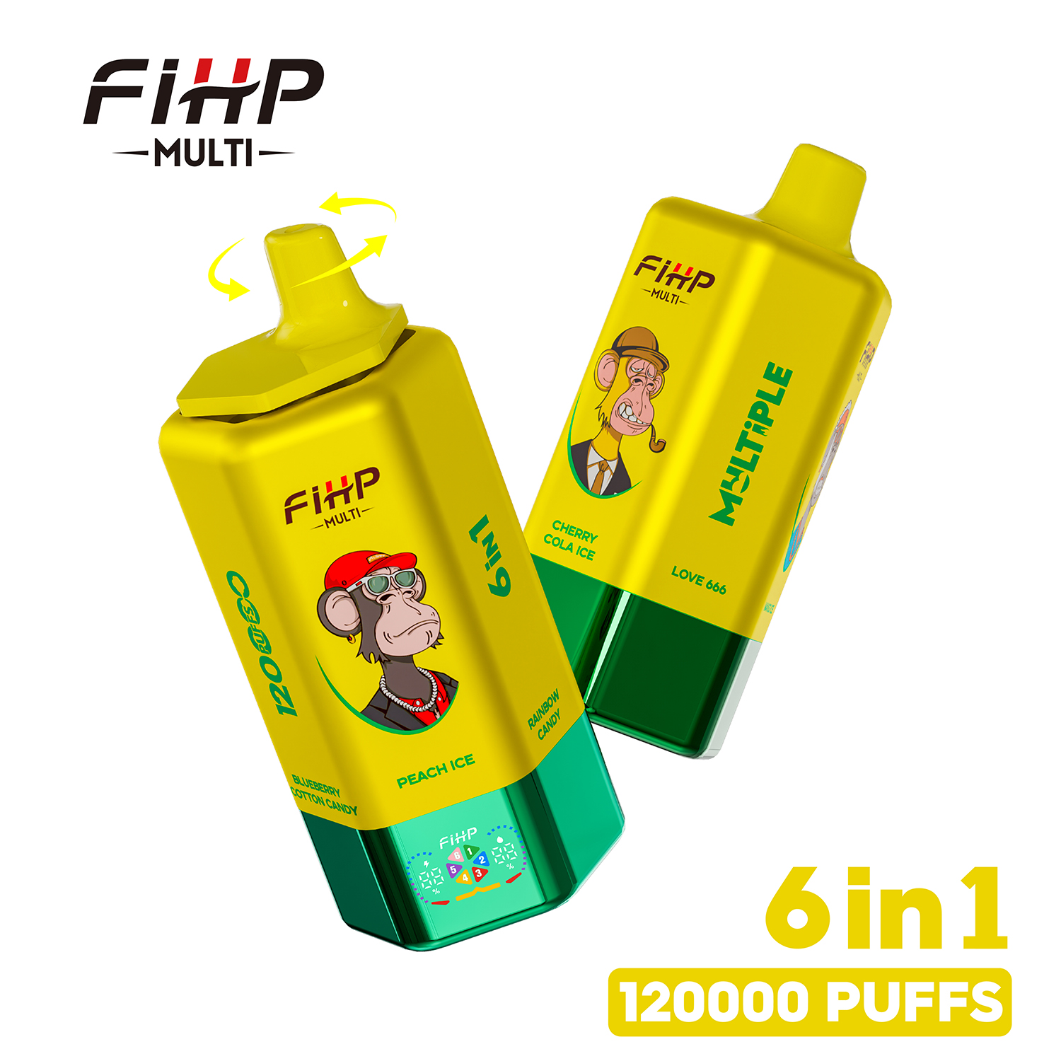 FIHP 120K | 120000 puffs, 64mL, 6-in-1, multi-flavor, LED screen, high puff count, bulk disposable vape - Image 4