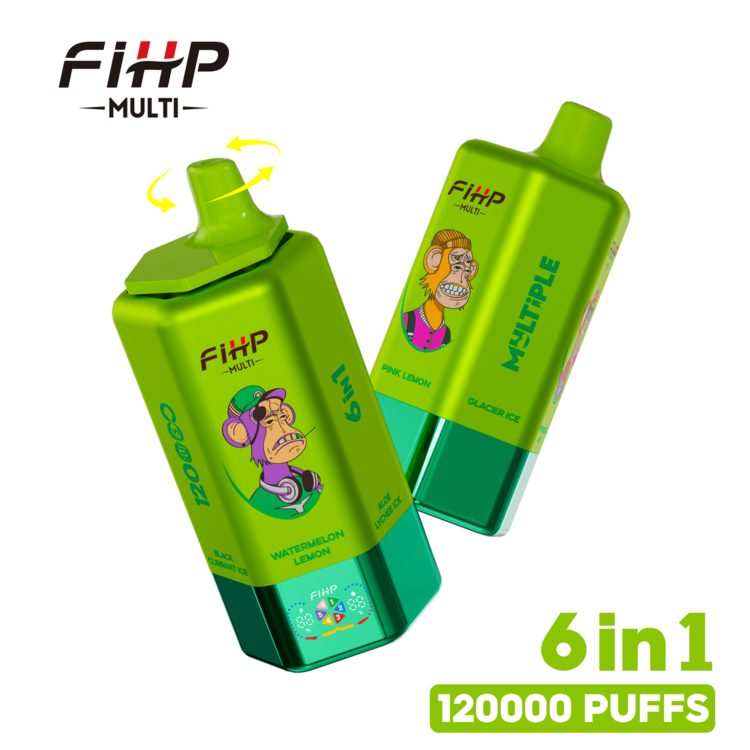 FIHP 120K | 120000 puffs, 64mL, 6-in-1, multi-flavor, LED screen, high puff count, bulk disposable vape - Image 3