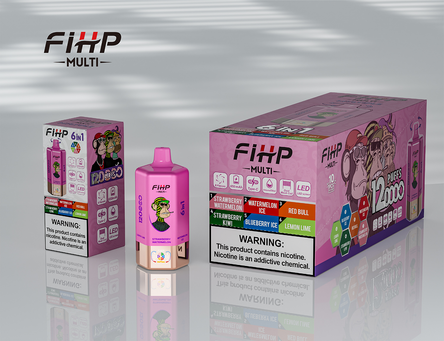 FIHP 120K | 120000 puffs, 64mL, 6-in-1, multi-flavor, LED screen, high puff count, bulk disposable vape - Image 8