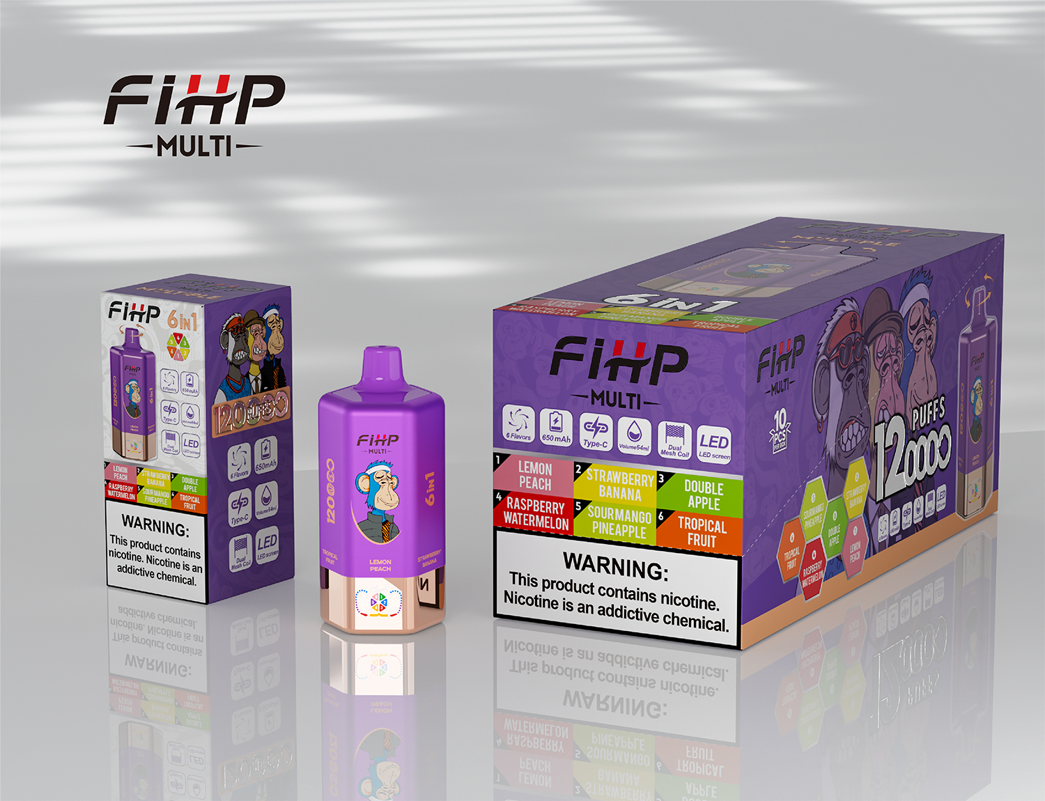 FIHP 120K | 120000 puffs, 64mL, 6-in-1, multi-flavor, LED screen, high puff count, bulk disposable vape - Image 13
