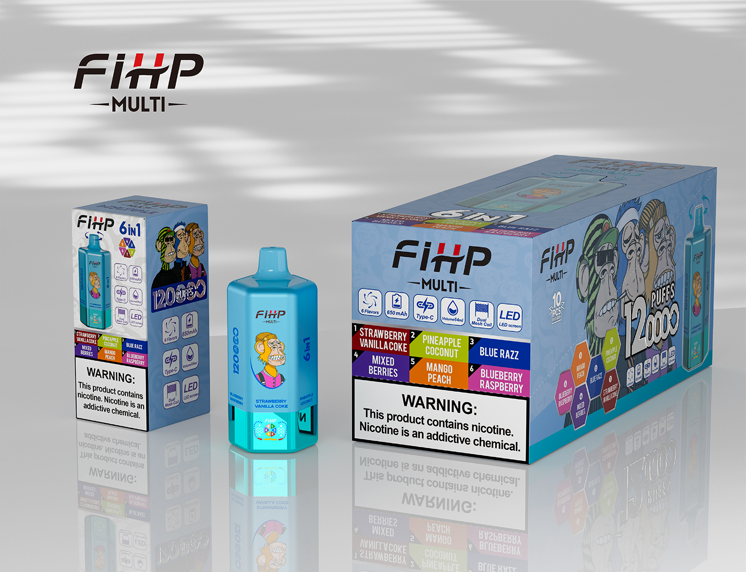 FIHP 120K | 120000 puffs, 64mL, 6-in-1, multi-flavor, LED screen, high puff count, bulk disposable vape - Image 12