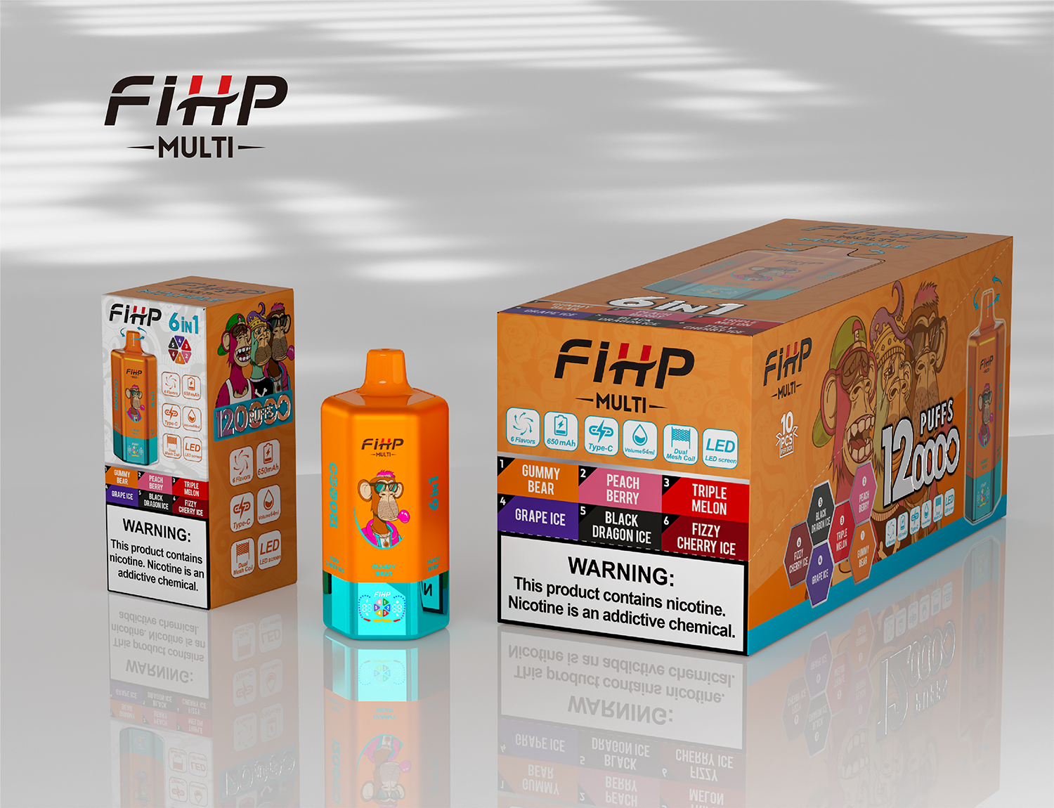 FIHP 120K | 120000 puffs, 64mL, 6-in-1, multi-flavor, LED screen, high puff count, bulk disposable vape - Image 11