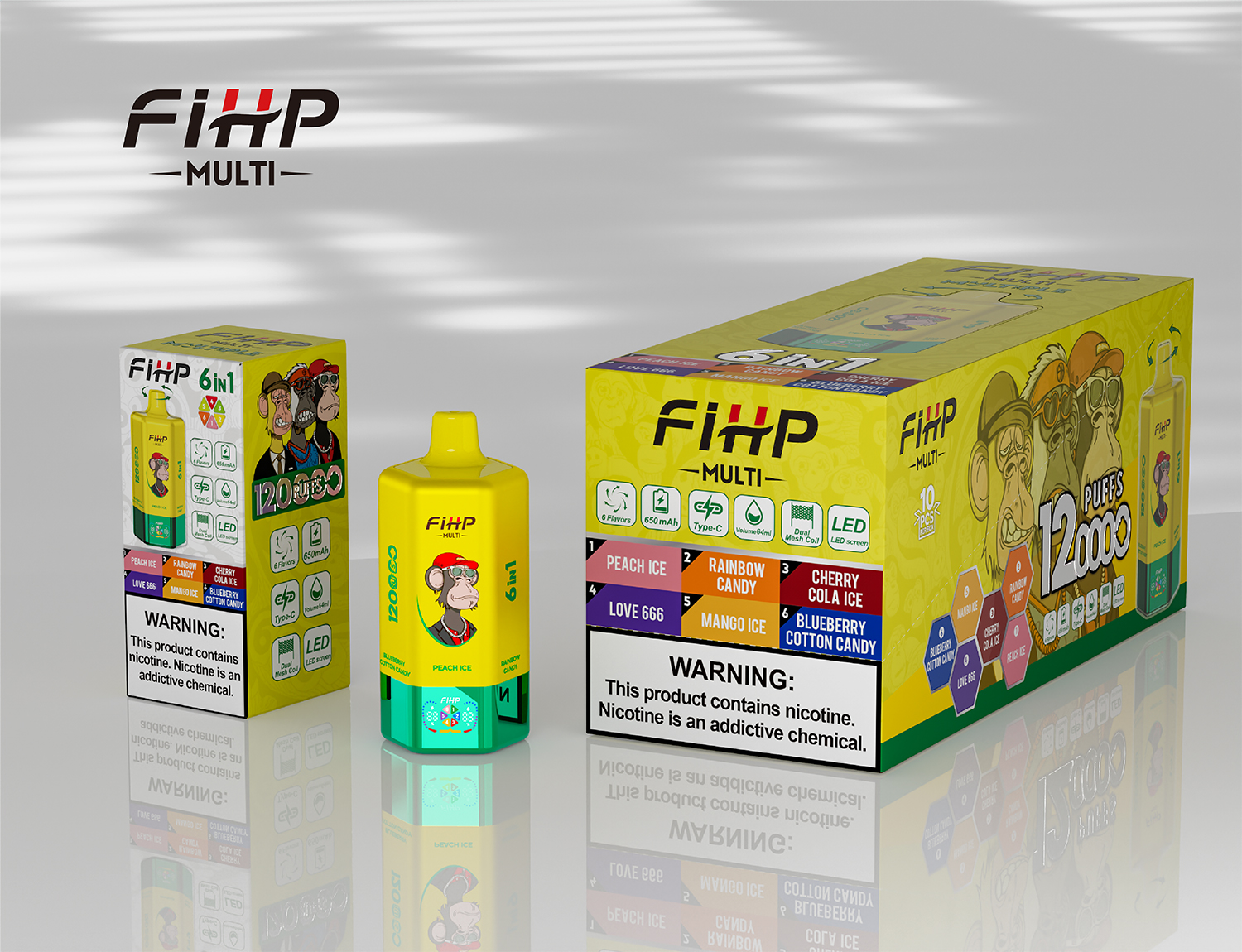 FIHP 120K | 120000 puffs, 64mL, 6-in-1, multi-flavor, LED screen, high puff count, bulk disposable vape - Image 10