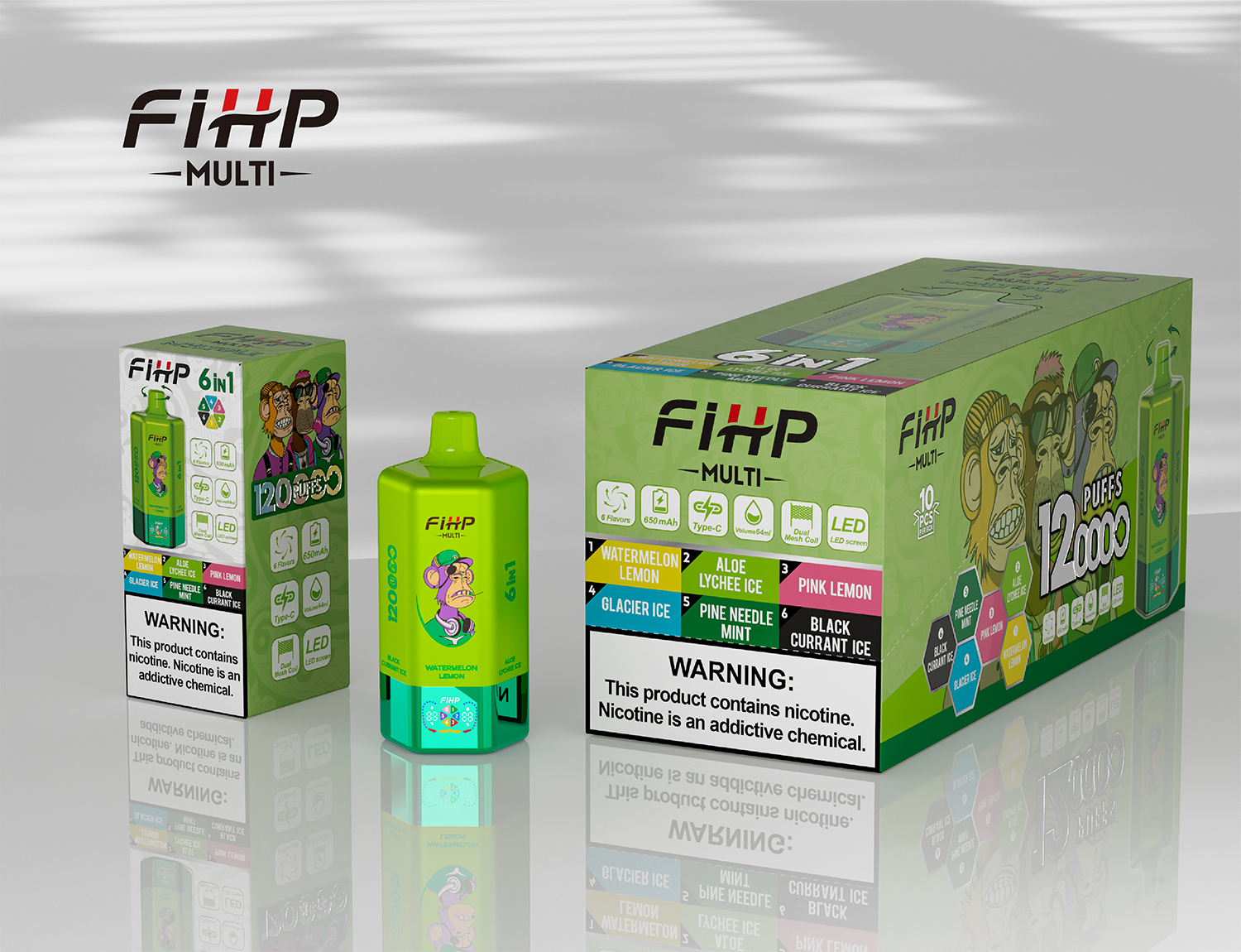 FIHP 120K | 120000 puffs, 64mL, 6-in-1, multi-flavor, LED screen, high puff count, bulk disposable vape - Image 9