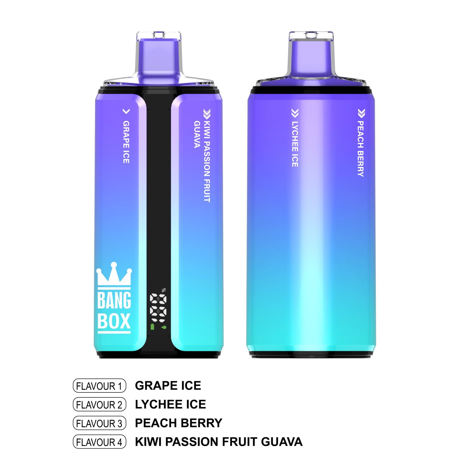 Bang Box 160K | 4-in-1 160000 puffs, quad flavor, 1.0Ω mesh coil, LCD display, 0%-5% nicotine, rechargeable bulk disposable vape - Image 6