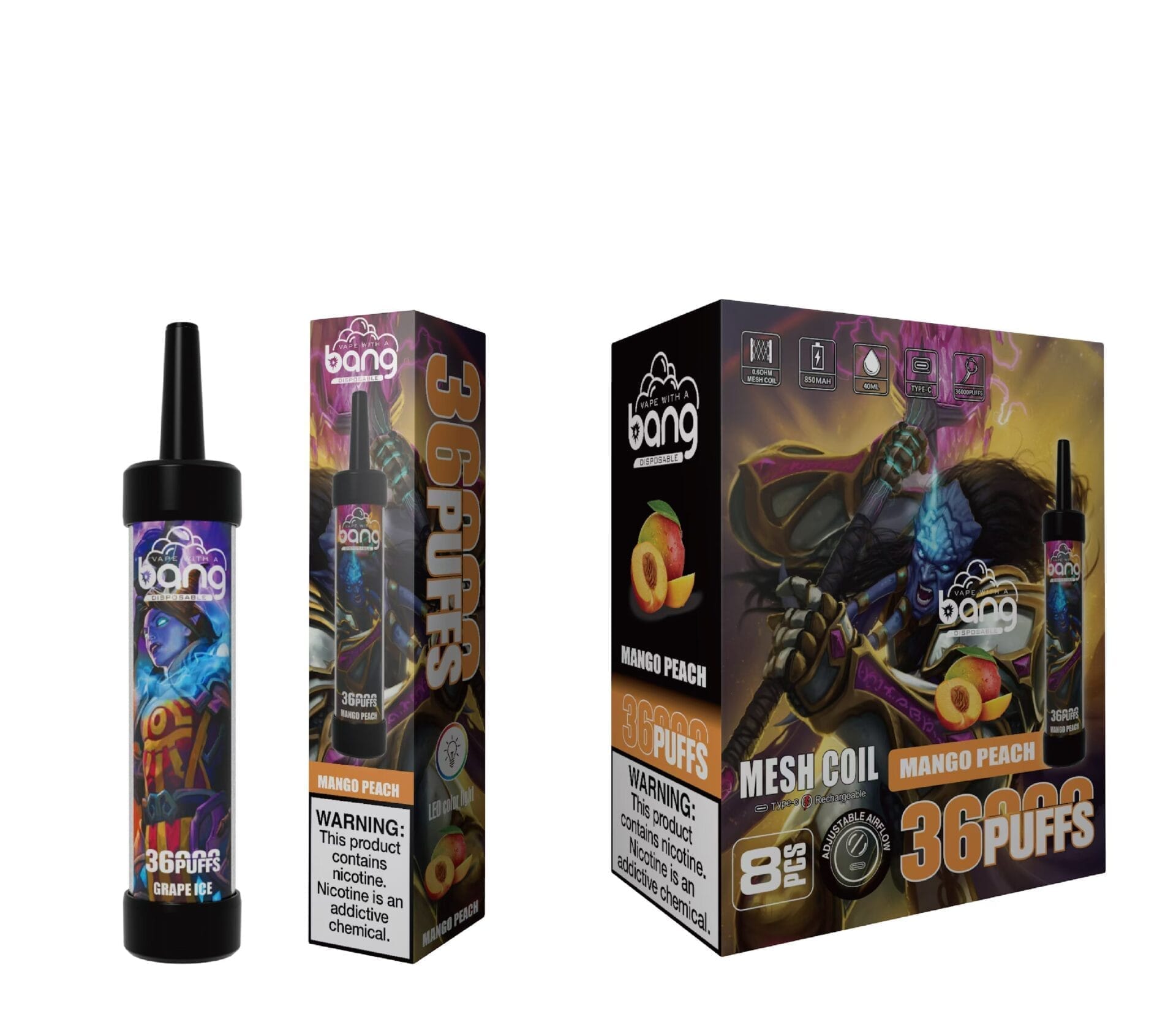 Bang King 36000 Puffs | 0%-5% nicotine, LED color light, bulk disposable vape - Image 8