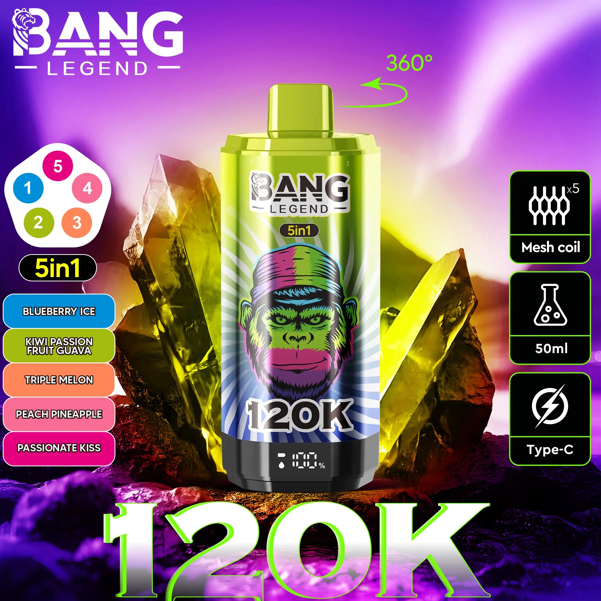 Bang Legend 120K | 120000 puffs, 5-in-1, multi-flavor, adjustable, bulk disposable vape - Image 12